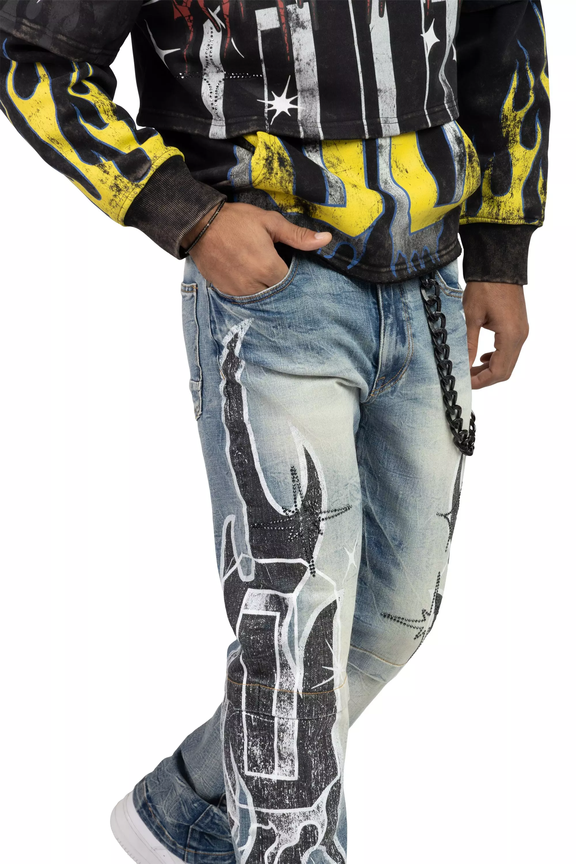 Smoke Rise Men's Straight Fit Unbreakable Flames Denim Jeans - Rhodes Blue - BLUE