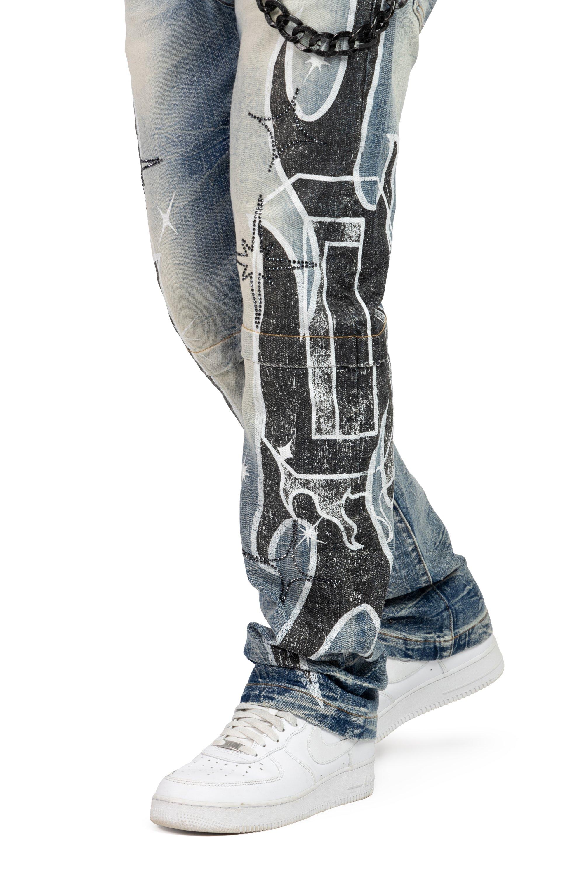 Smoke Rise Men's Straight Fit Unbreakable Flames Denim Jeans - Rhodes Blue - BLUE Thumbnail View 8