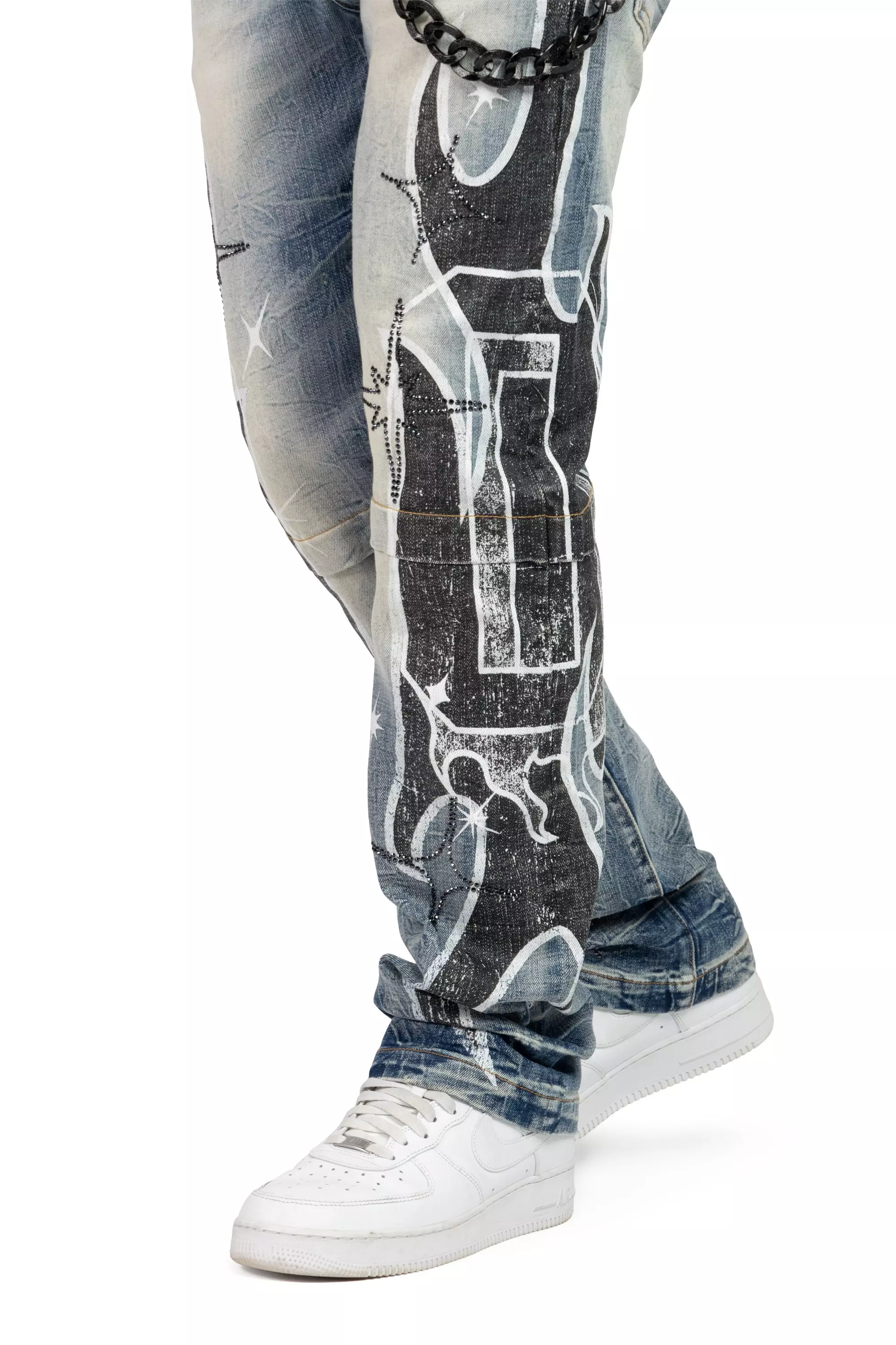 Smoke Rise Men's Straight Fit Unbreakable Flames Denim Jeans - Rhodes Blue - BLUE