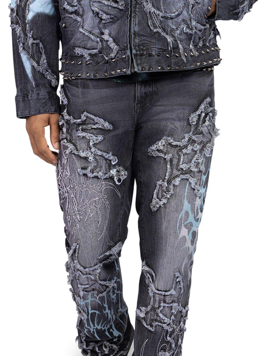 Smoke Rise Men's Straight Fit Ascended Denim Jeans - Paisley Black - BLACK Thumbnail View 3