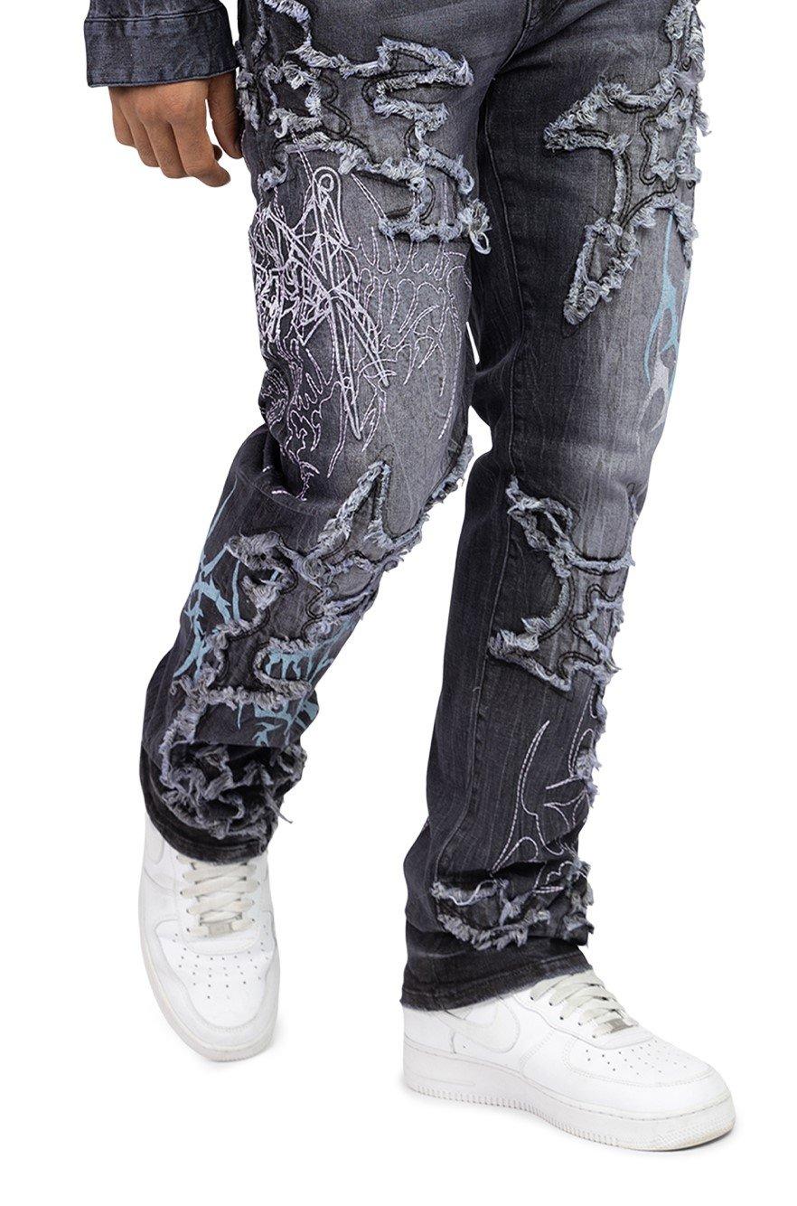 Smoke Rise Men's Straight Fit Ascended Denim Jeans - Paisley Black - BLACK Thumbnail View 4