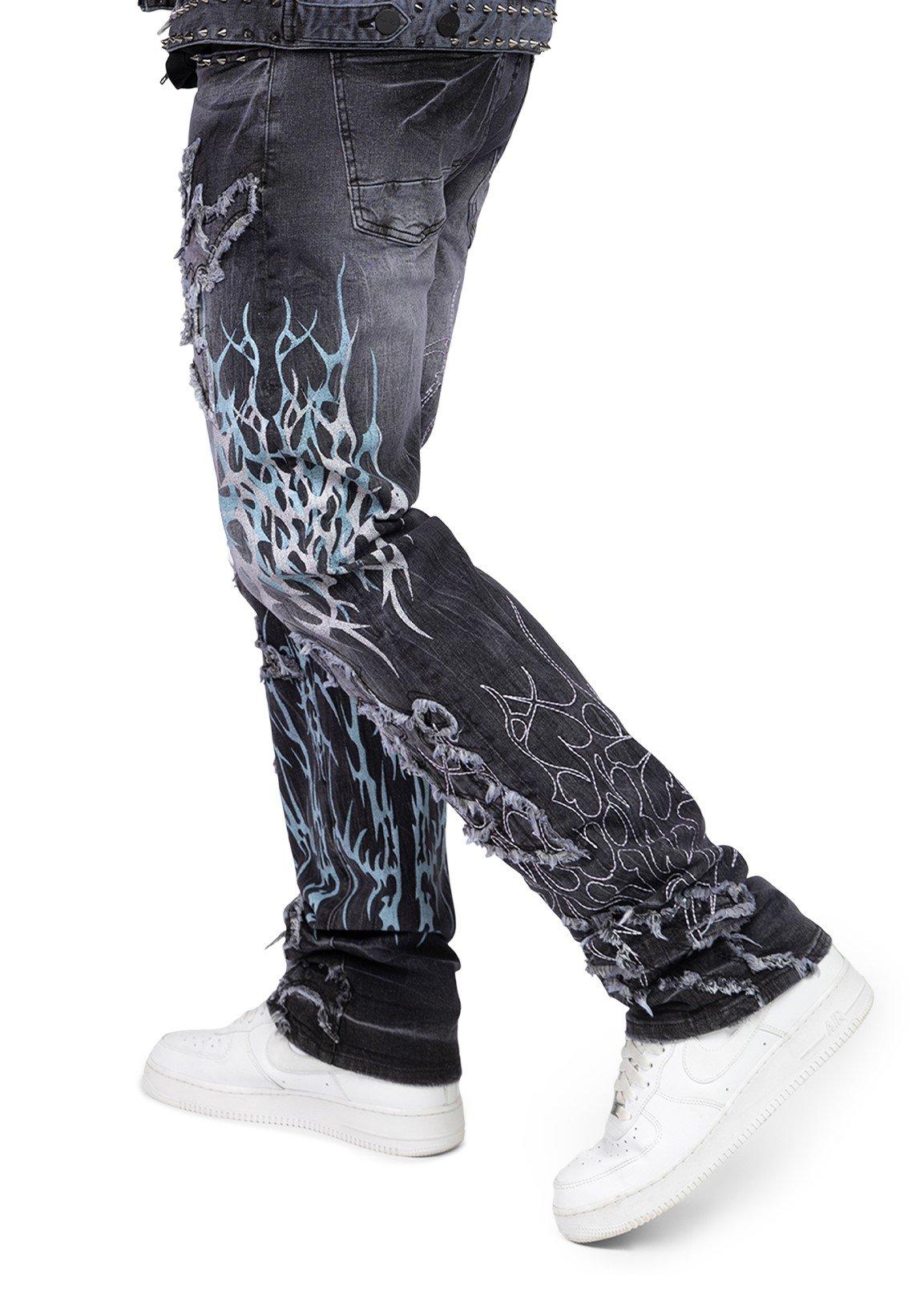Smoke Rise Men's Straight Fit Ascended Denim Jeans - Paisley Black - BLACK Thumbnail View 5