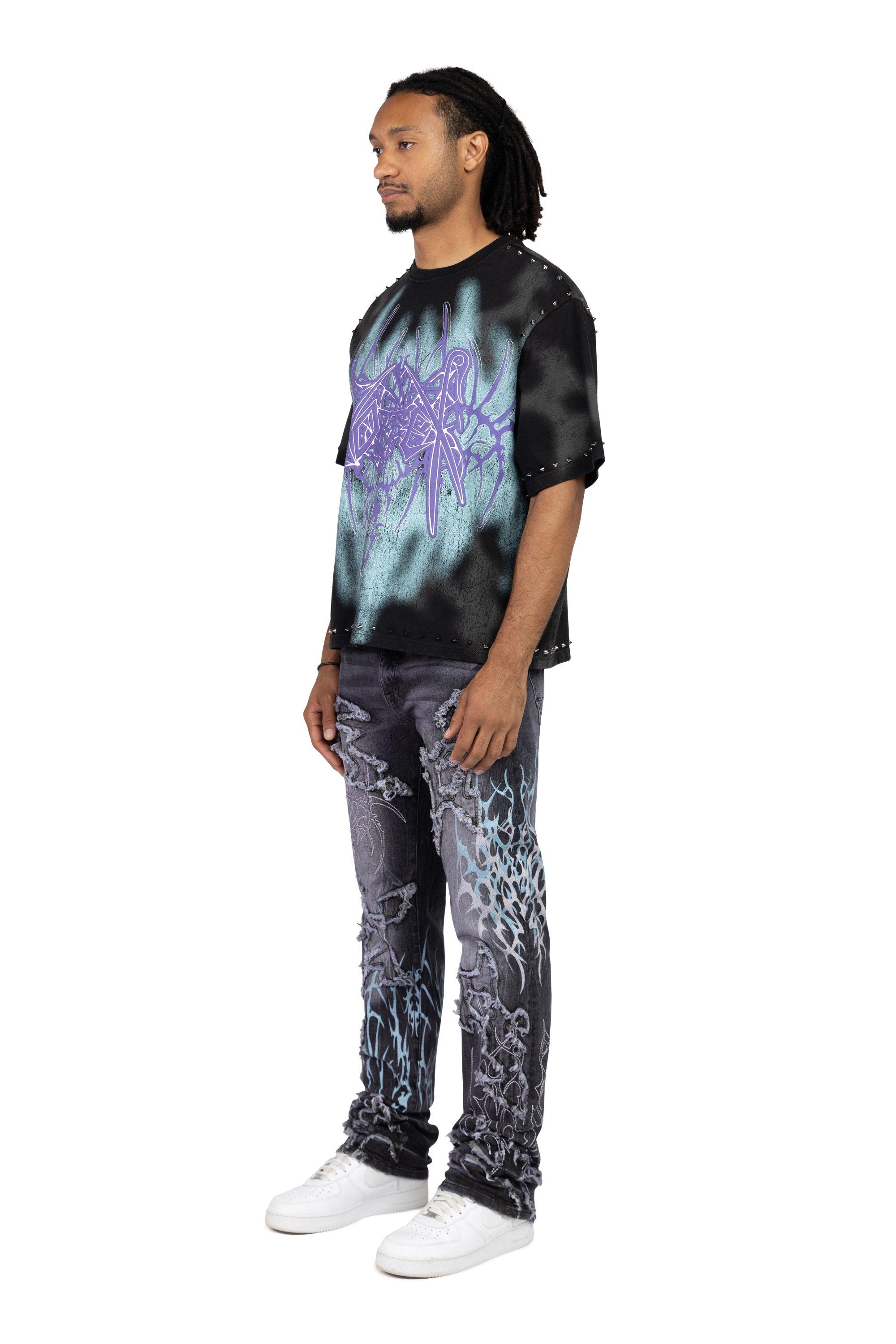 Smoke Rise Men's Straight Fit Ascended Denim Jeans - Paisley Black - BLACK Thumbnail View 6