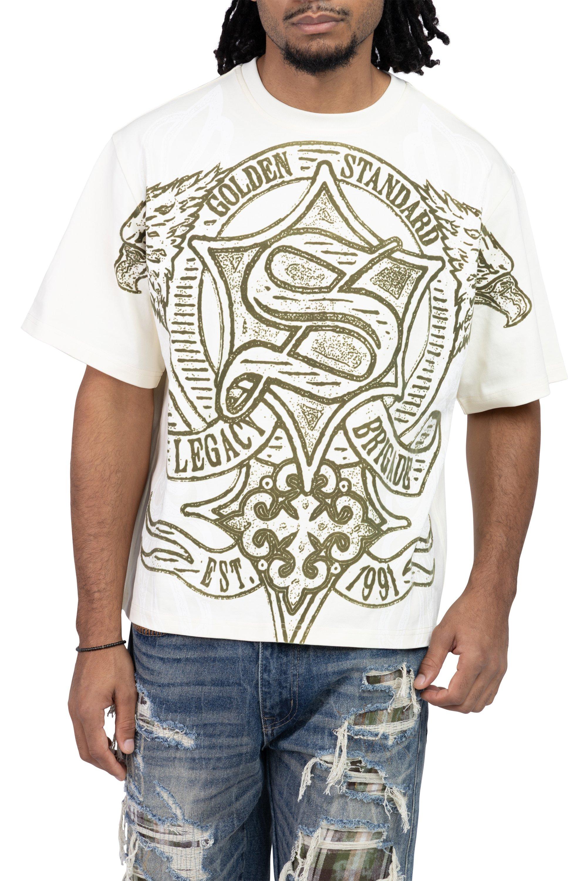 Smoke Rise Men's Grandeur Tee - Ecru/Olive - CREAM Thumbnail View 1