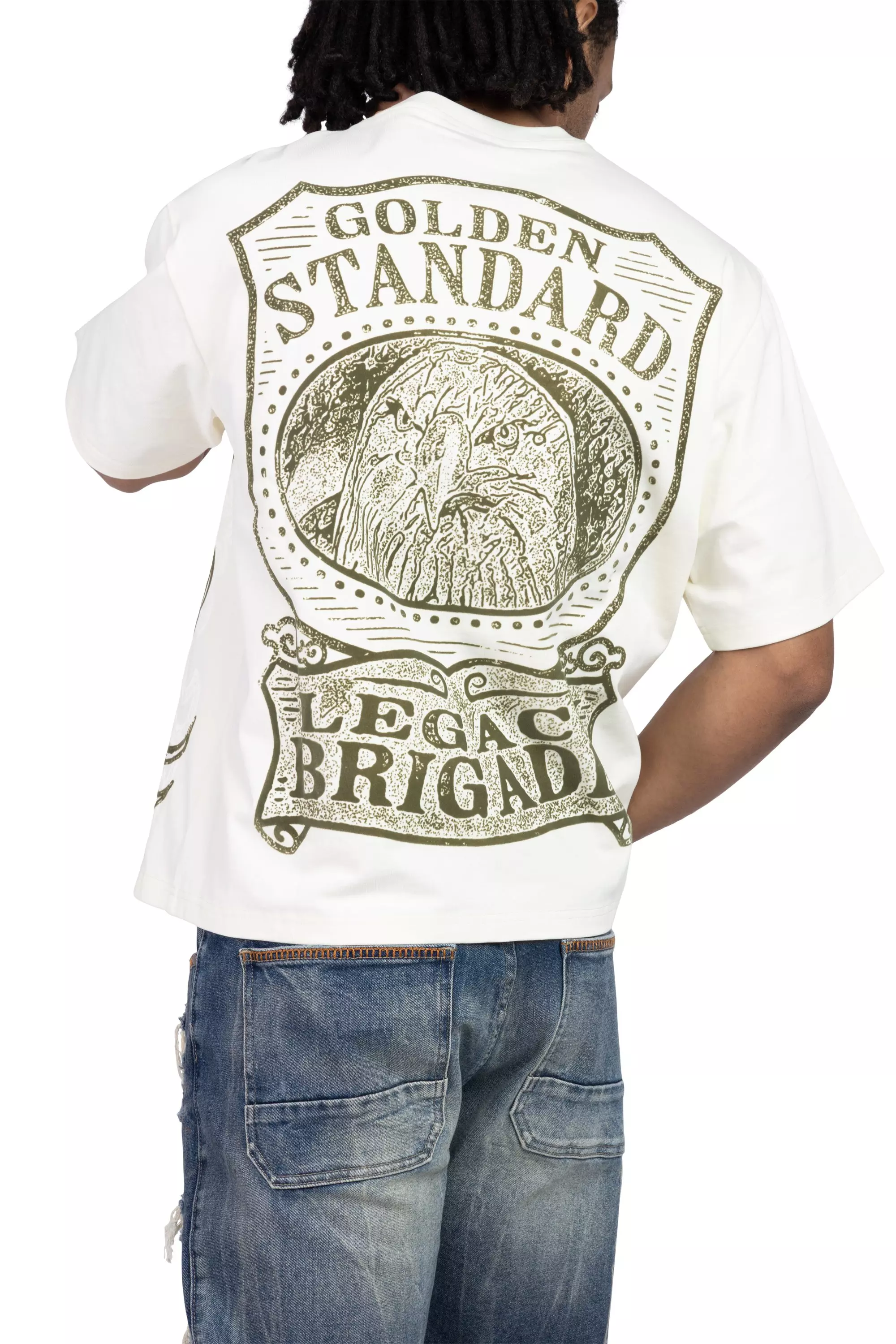 Smoke Rise Men's Grandeur Tee - Ecru/Olive - CREAM