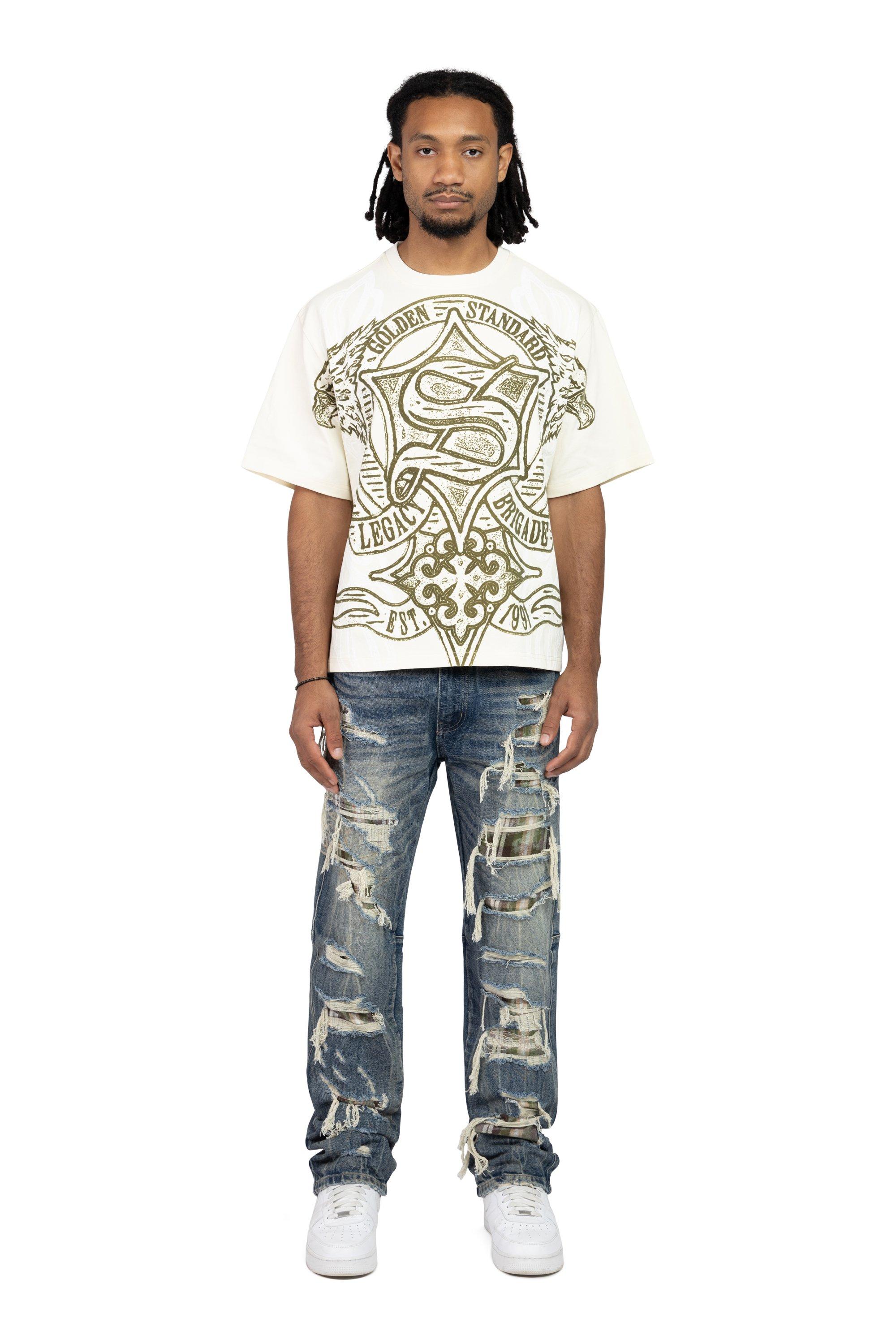Smoke Rise Men's Grandeur Tee - Ecru/Olive - CREAM Thumbnail View 3