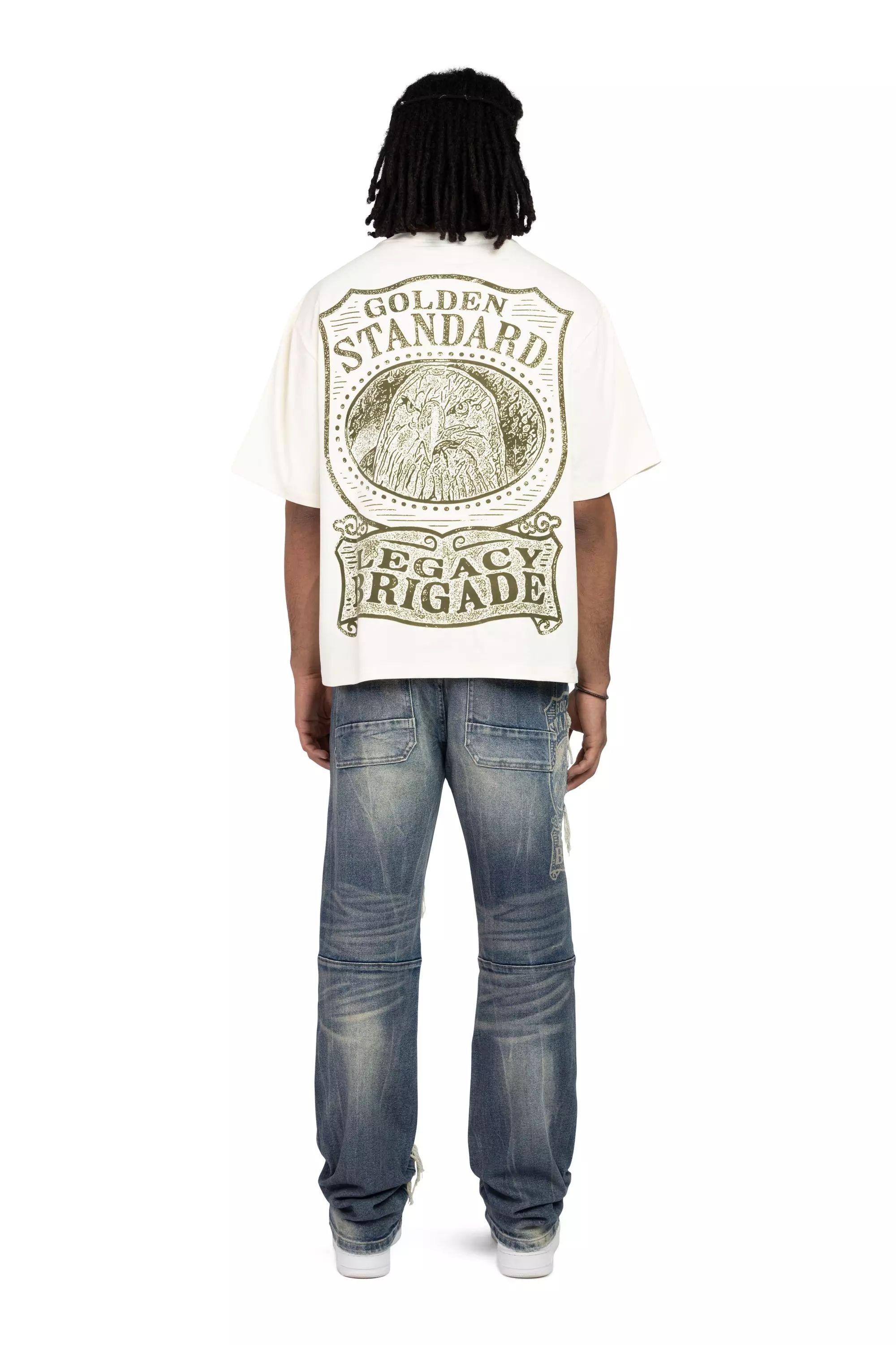 Smoke Rise Men's Grandeur Tee - Ecru/Olive - CREAM