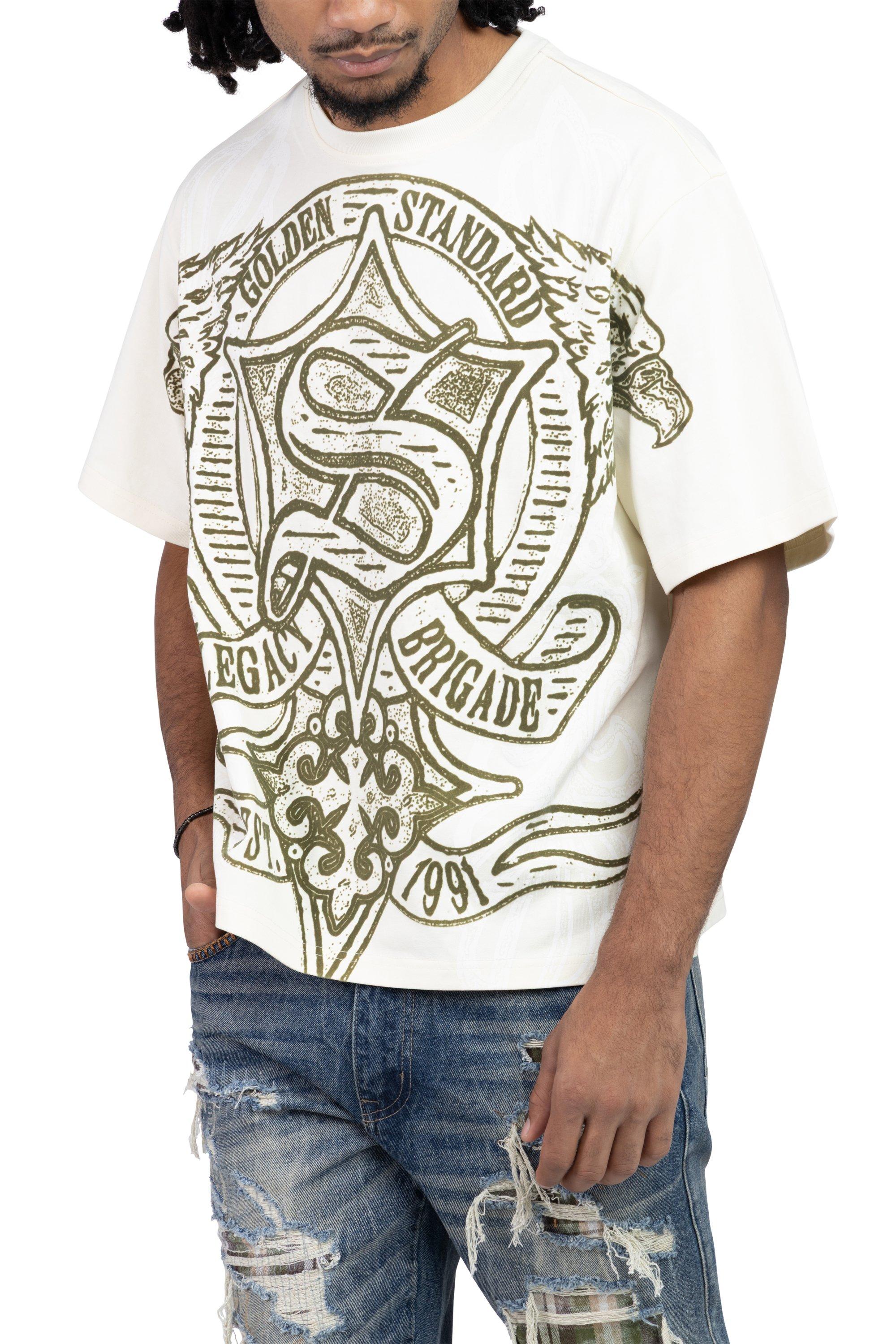 Smoke Rise Men's Grandeur Tee - Ecru/Olive - CREAM Thumbnail View 5