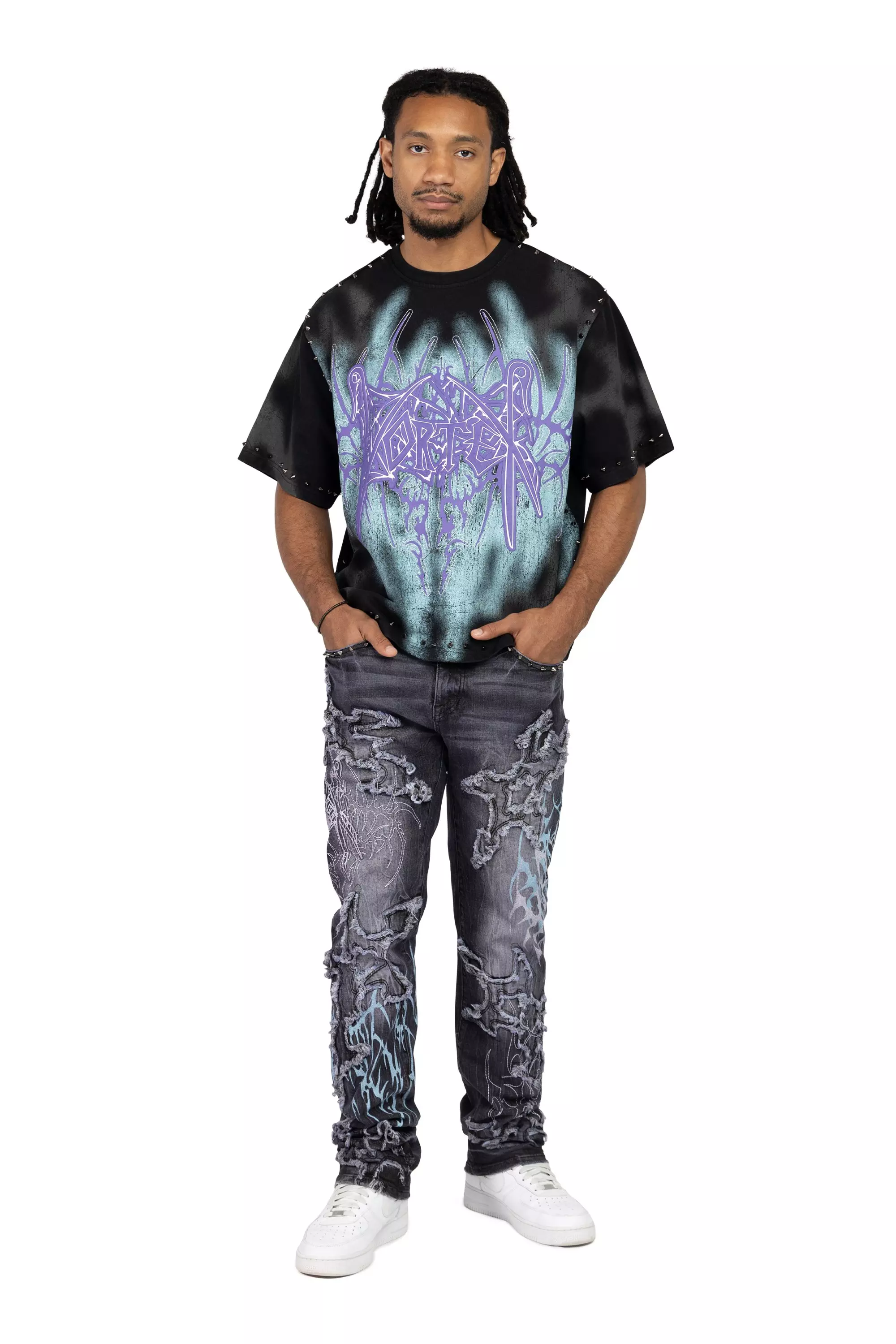 Smoke Rise Men's Ascended Studded Crop Tee - Black - BLACK