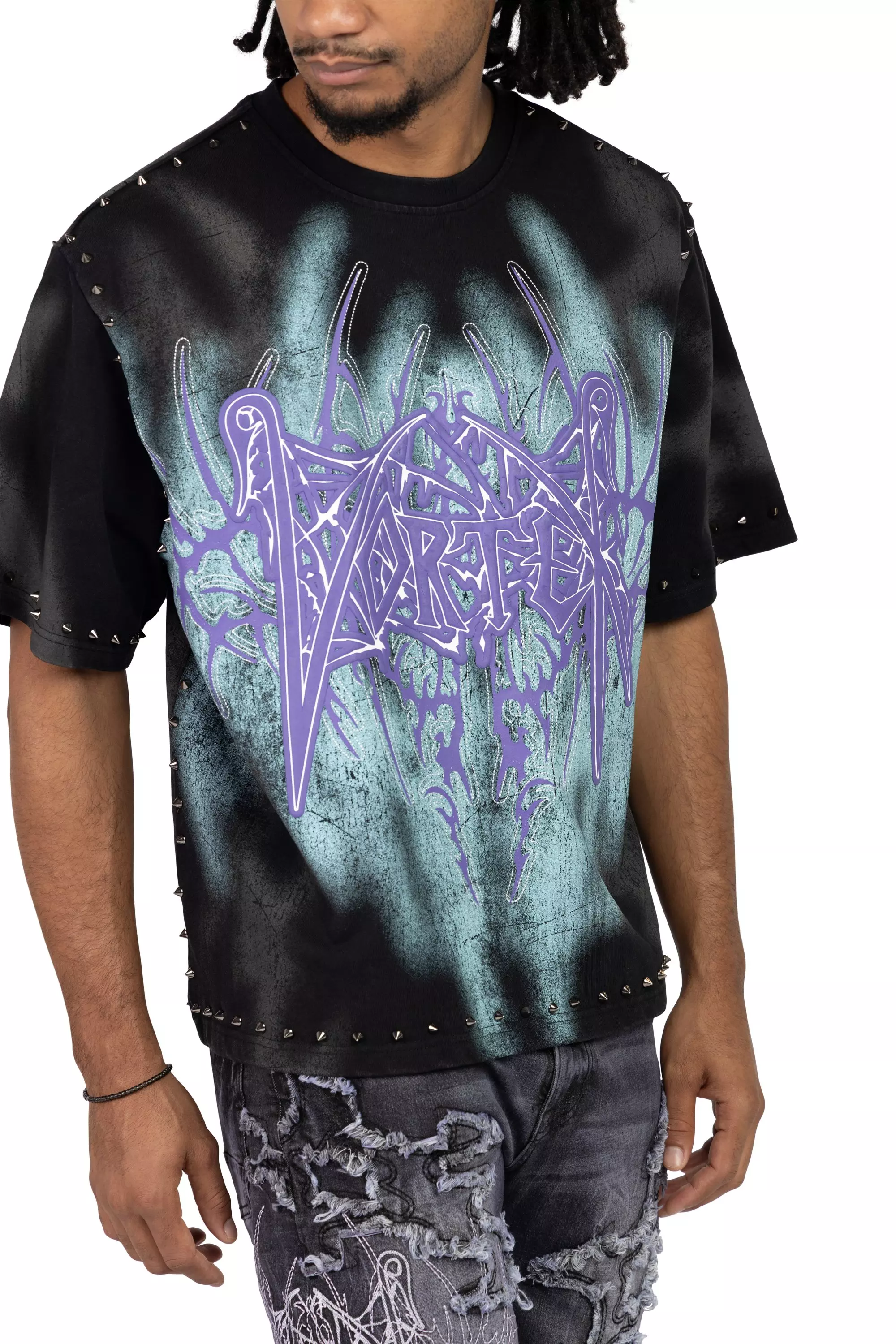 Smoke Rise Men's Ascended Studded Crop Tee - Black - BLACK