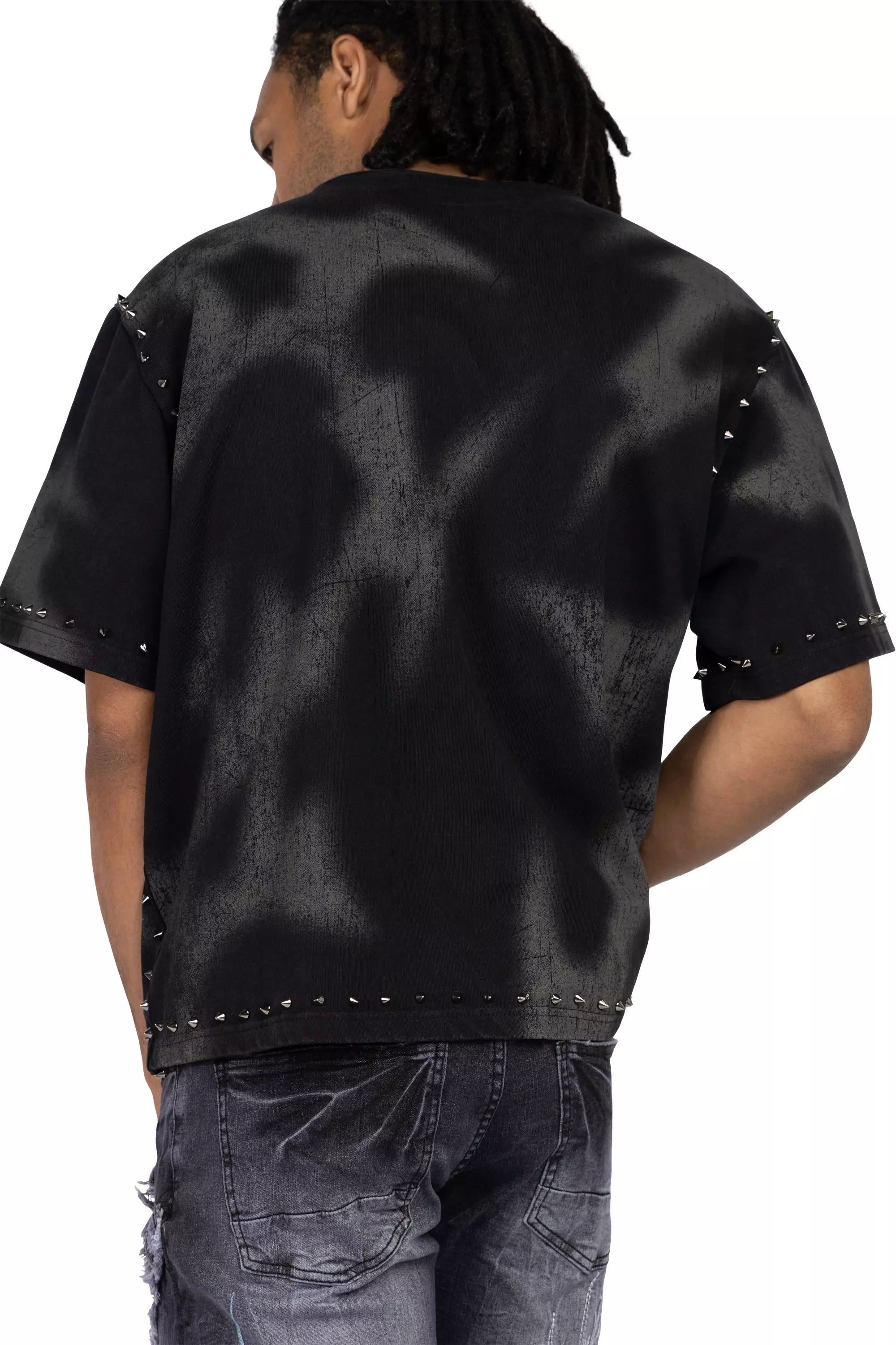 Smoke Rise Men's Ascended Studded Crop Tee - Black - BLACK