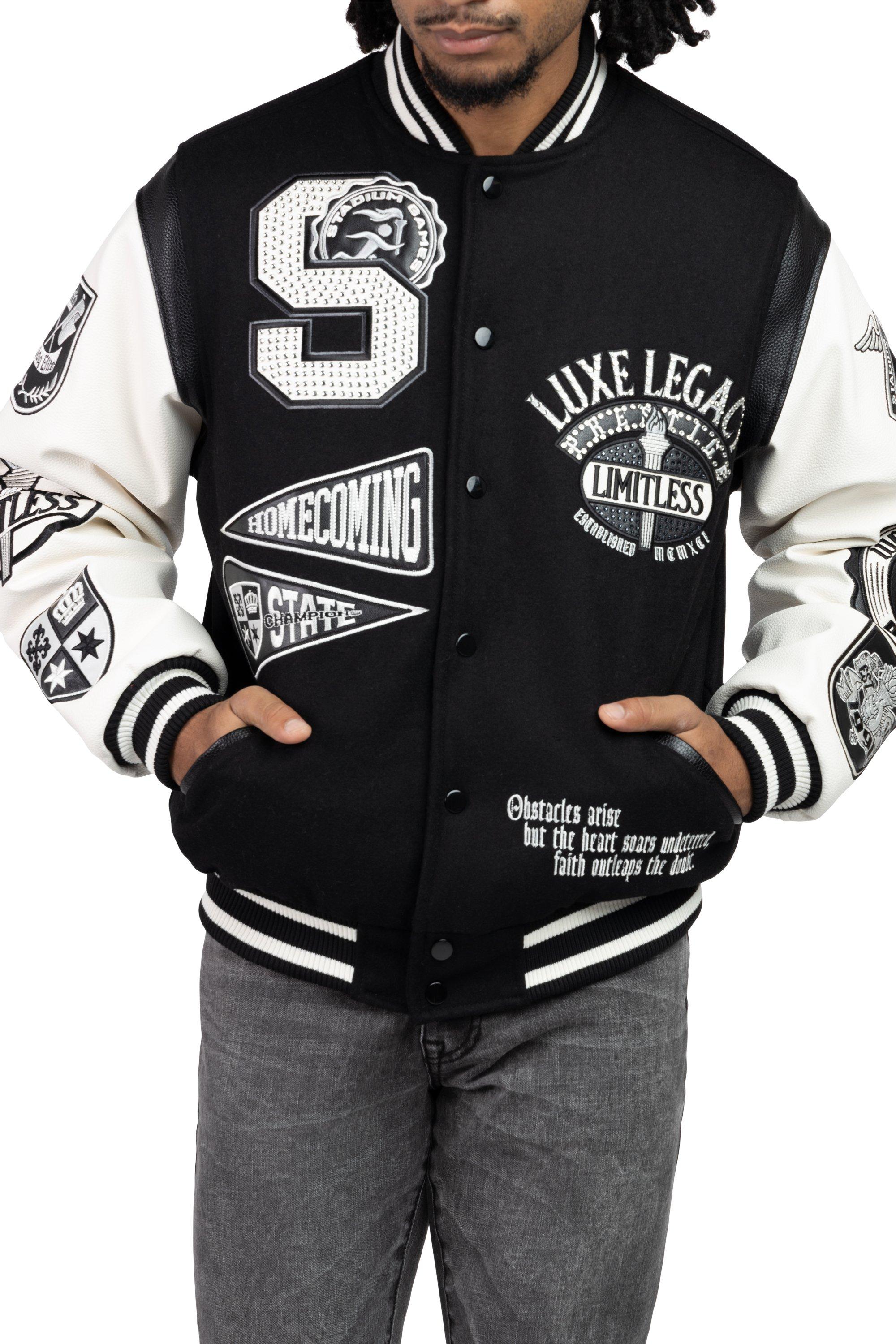 Smoke Rise Men's Luxe Legacy Wool Varsity Jacket - Black - BLACK Thumbnail View 1