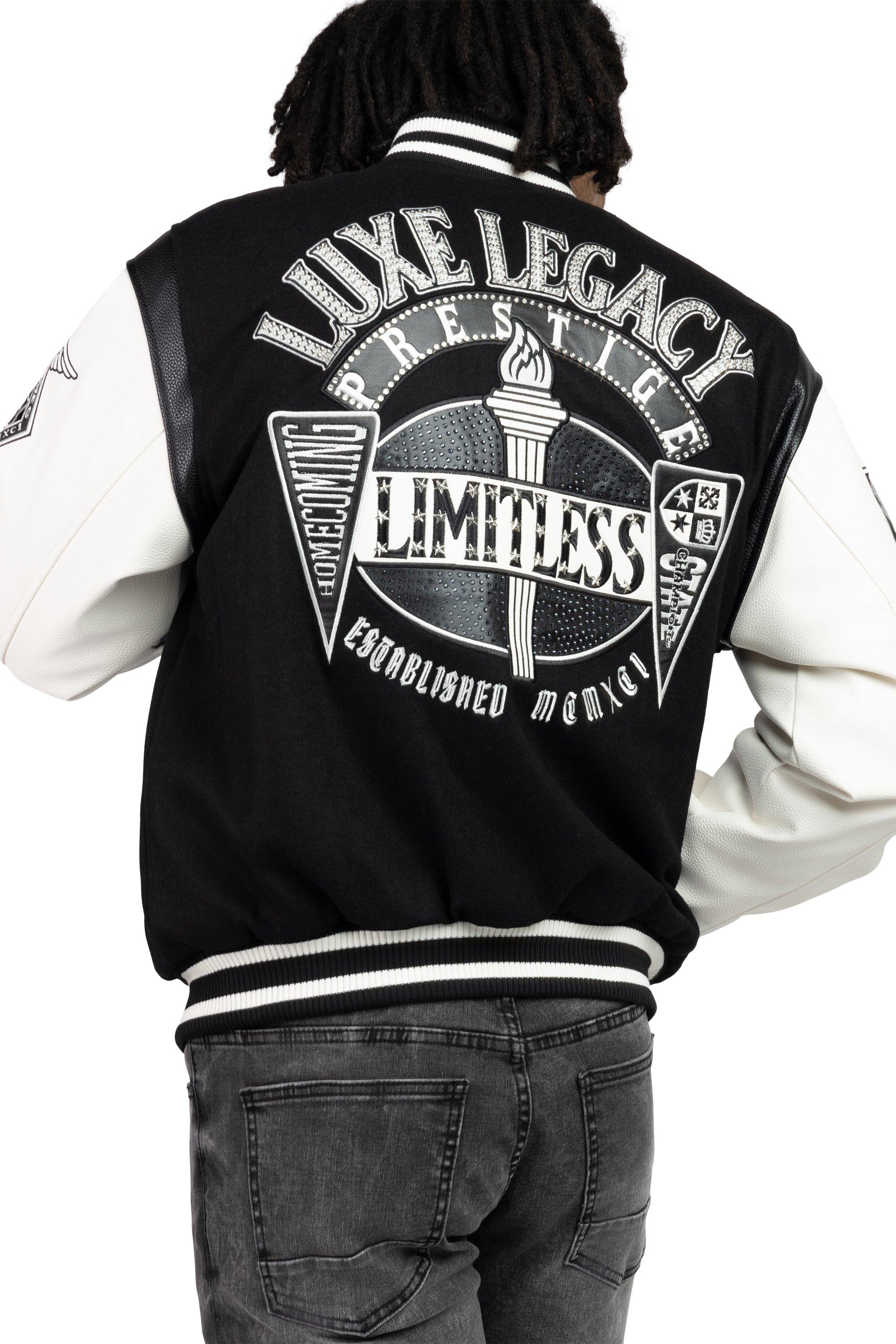 Smoke Rise Men's Luxe Legacy Wool Varsity Jacket - Black - BLACK Thumbnail View 2