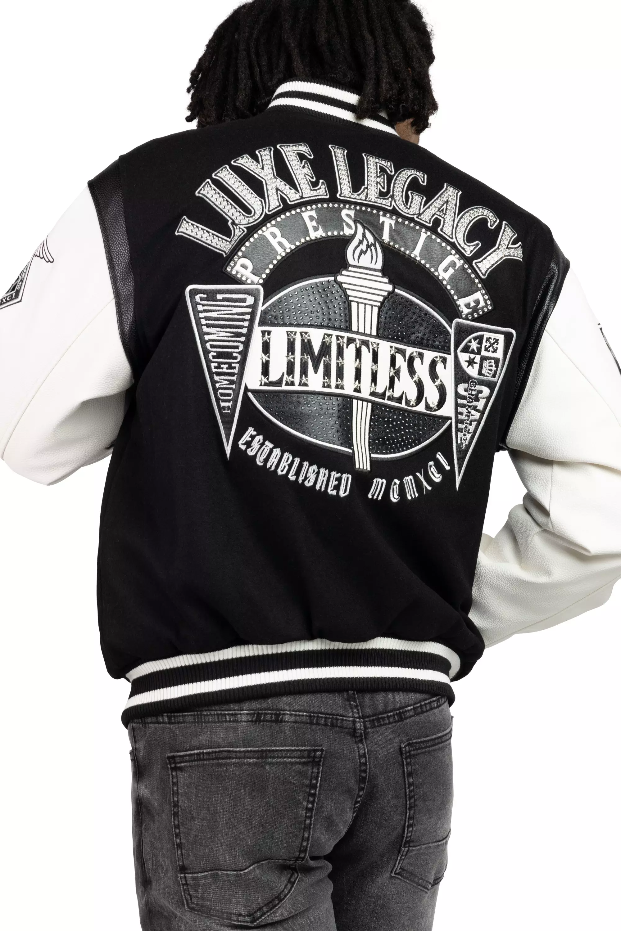 Smoke Rise Men's Luxe Legacy Wool Varsity Jacket - Black - BLACK