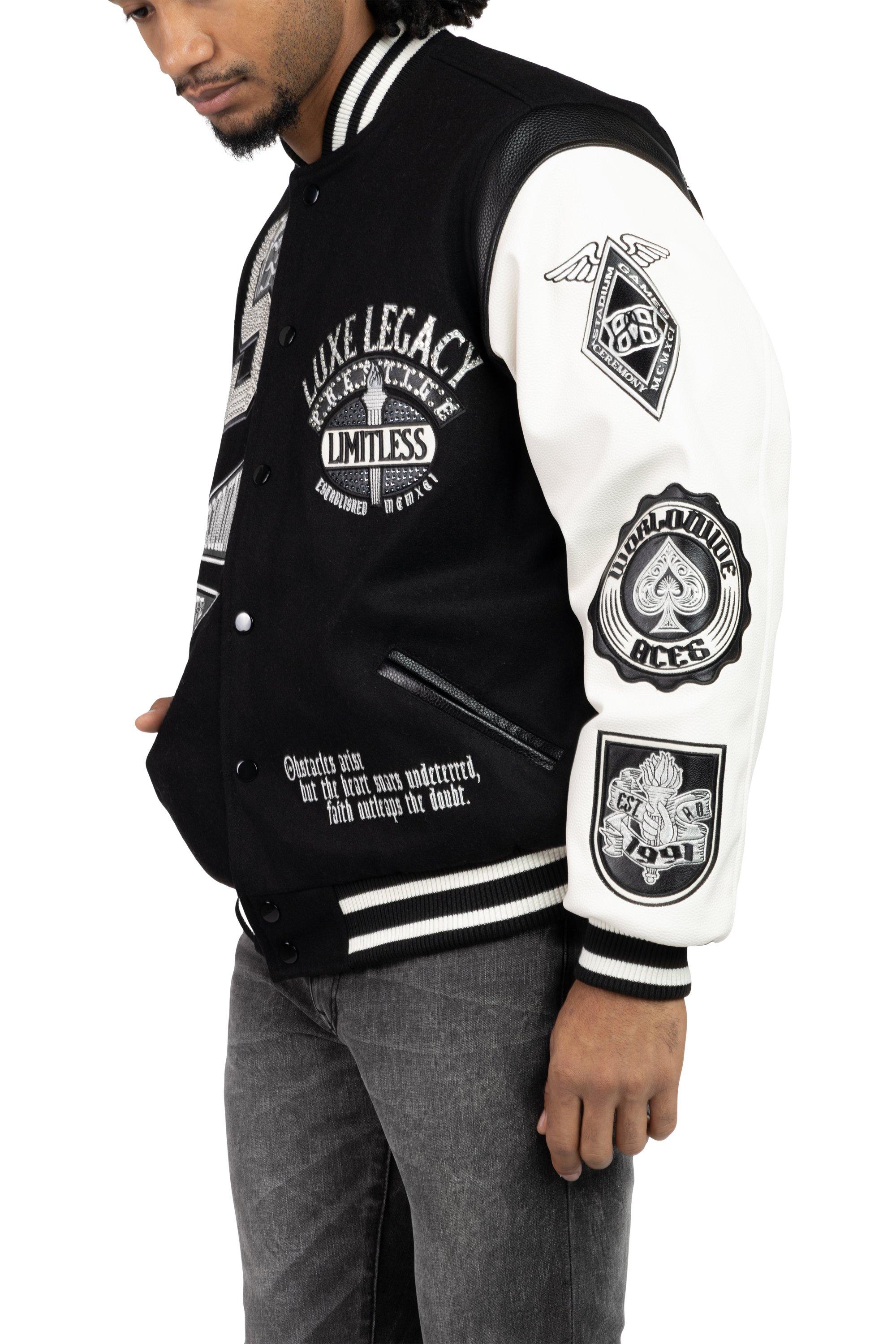 Smoke Rise Men's Luxe Legacy Wool Varsity Jacket - Black - BLACK Thumbnail View 3