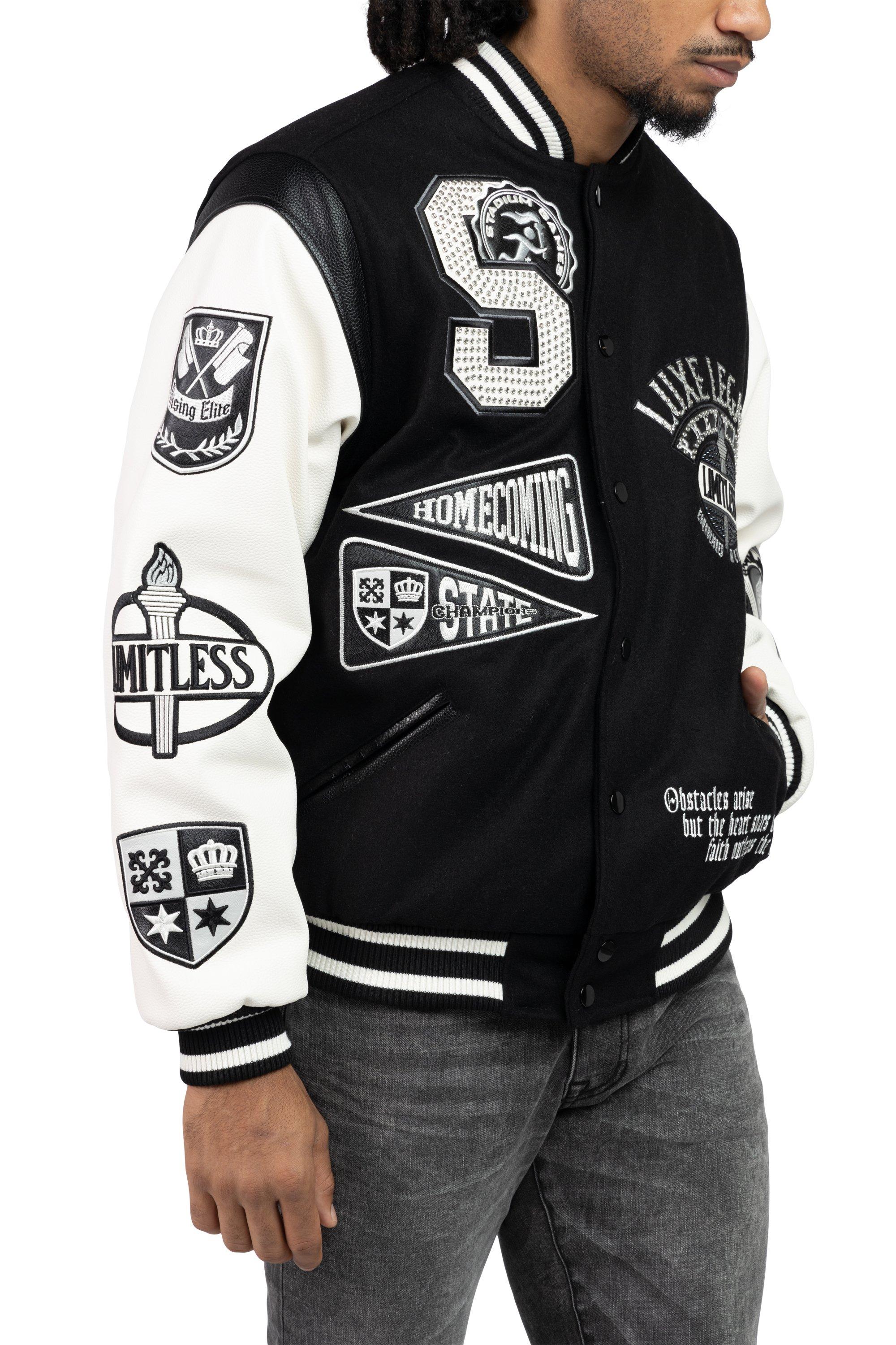 Smoke Rise Men's Luxe Legacy Wool Varsity Jacket - Black - BLACK Thumbnail View 4