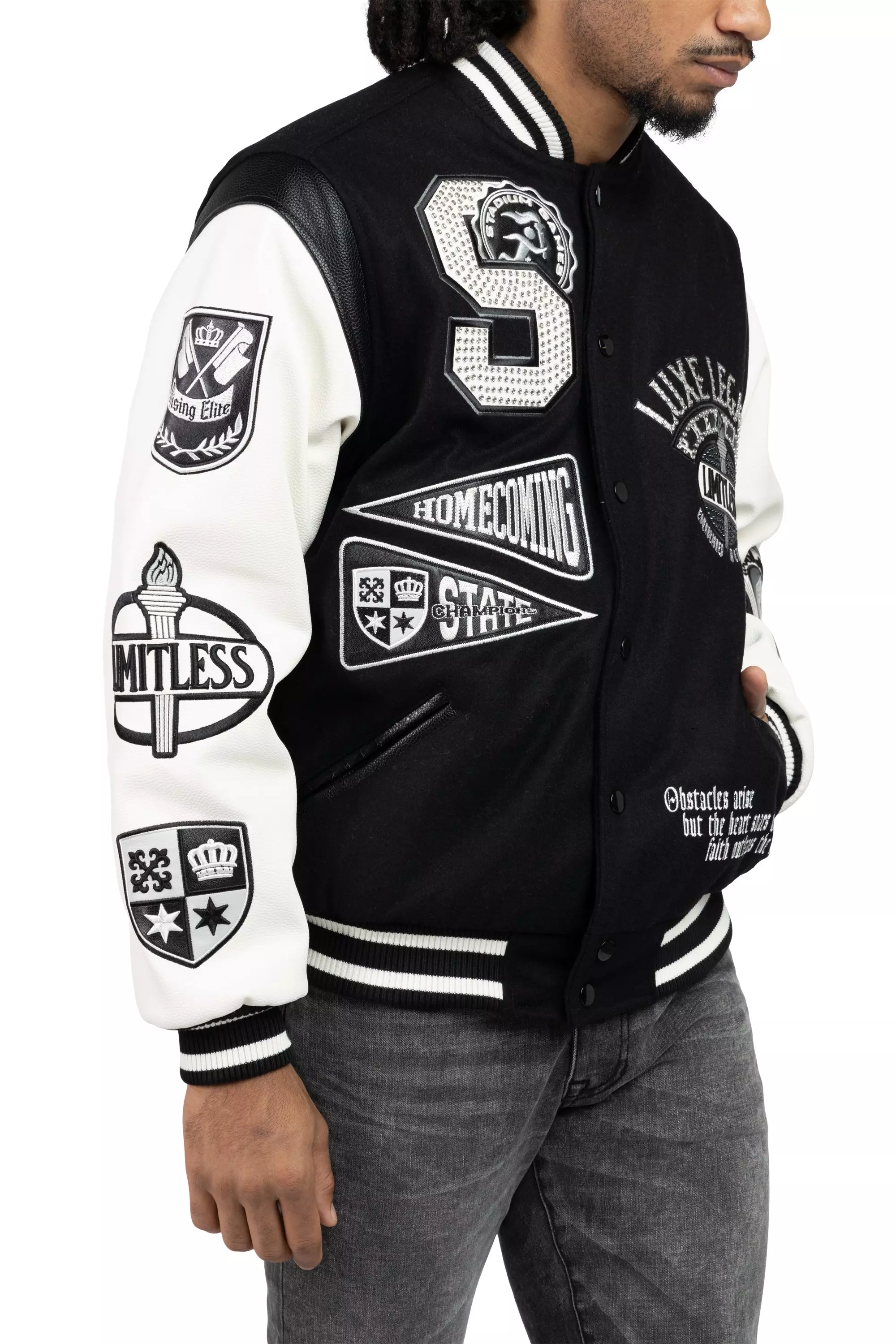 Smoke Rise Men's Luxe Legacy Wool Varsity Jacket - Black - BLACK