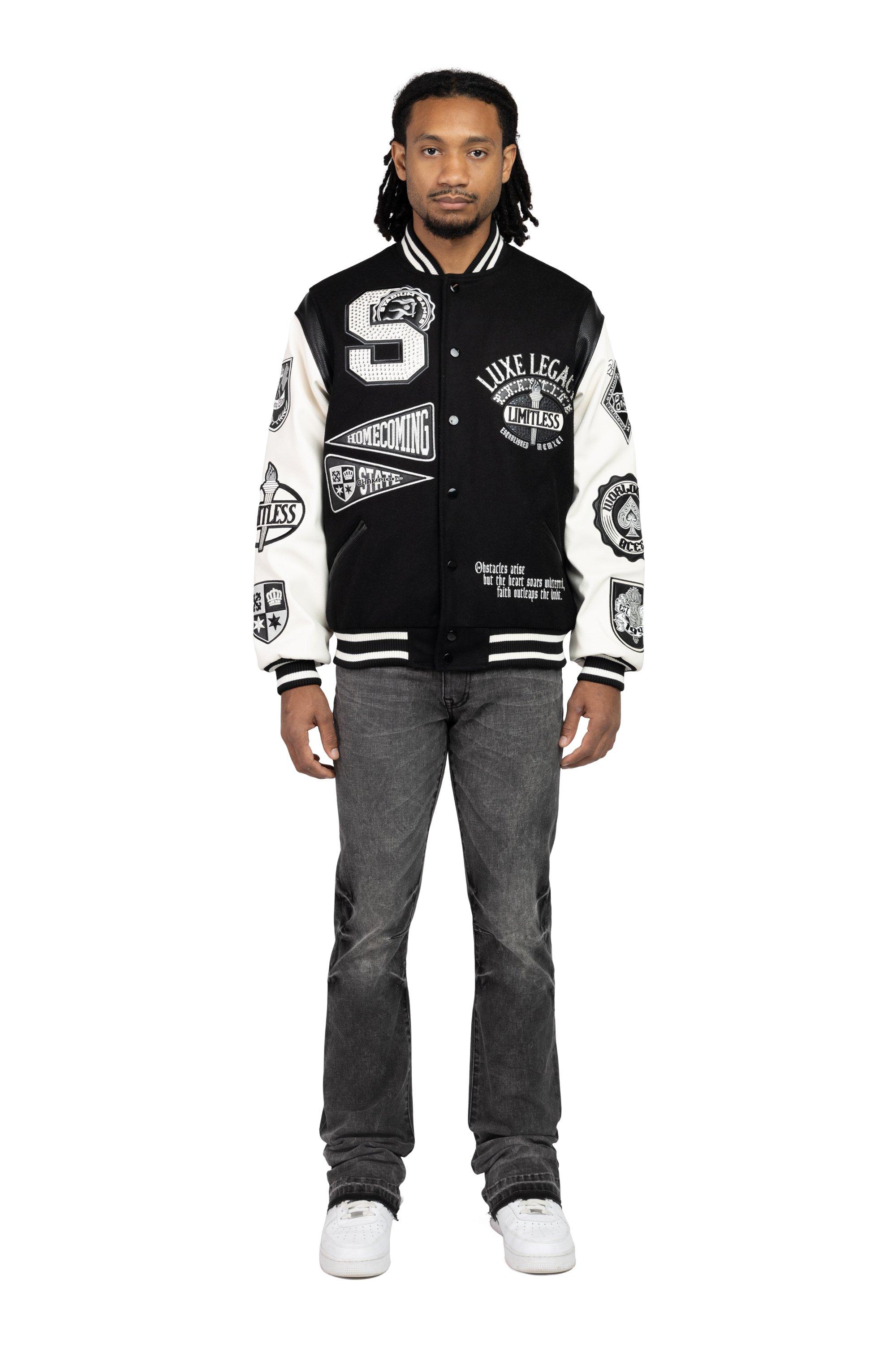 Smoke Rise Men's Luxe Legacy Wool Varsity Jacket - Black - BLACK Thumbnail View 5