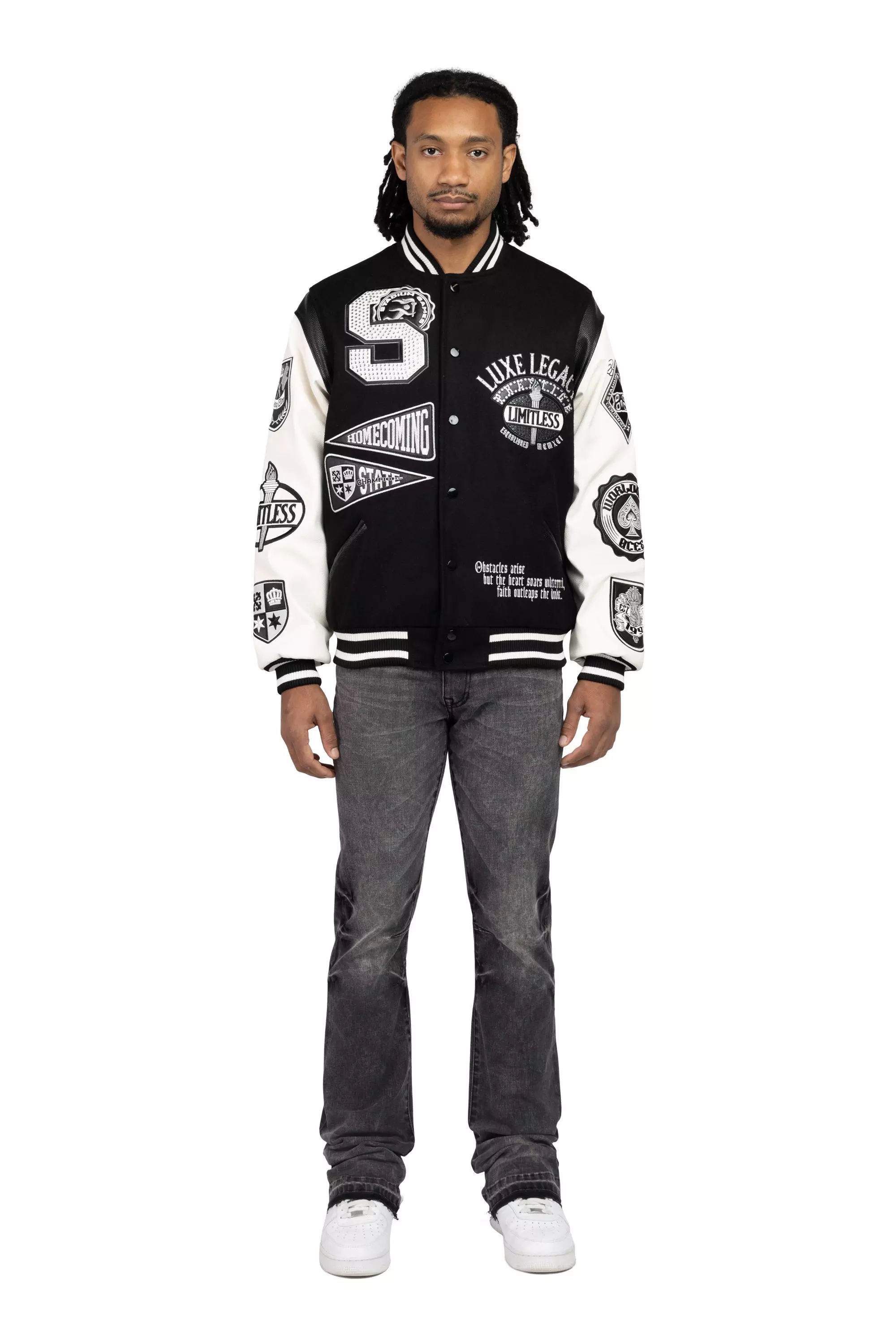 Smoke Rise Men's Luxe Legacy Wool Varsity Jacket - Black - BLACK