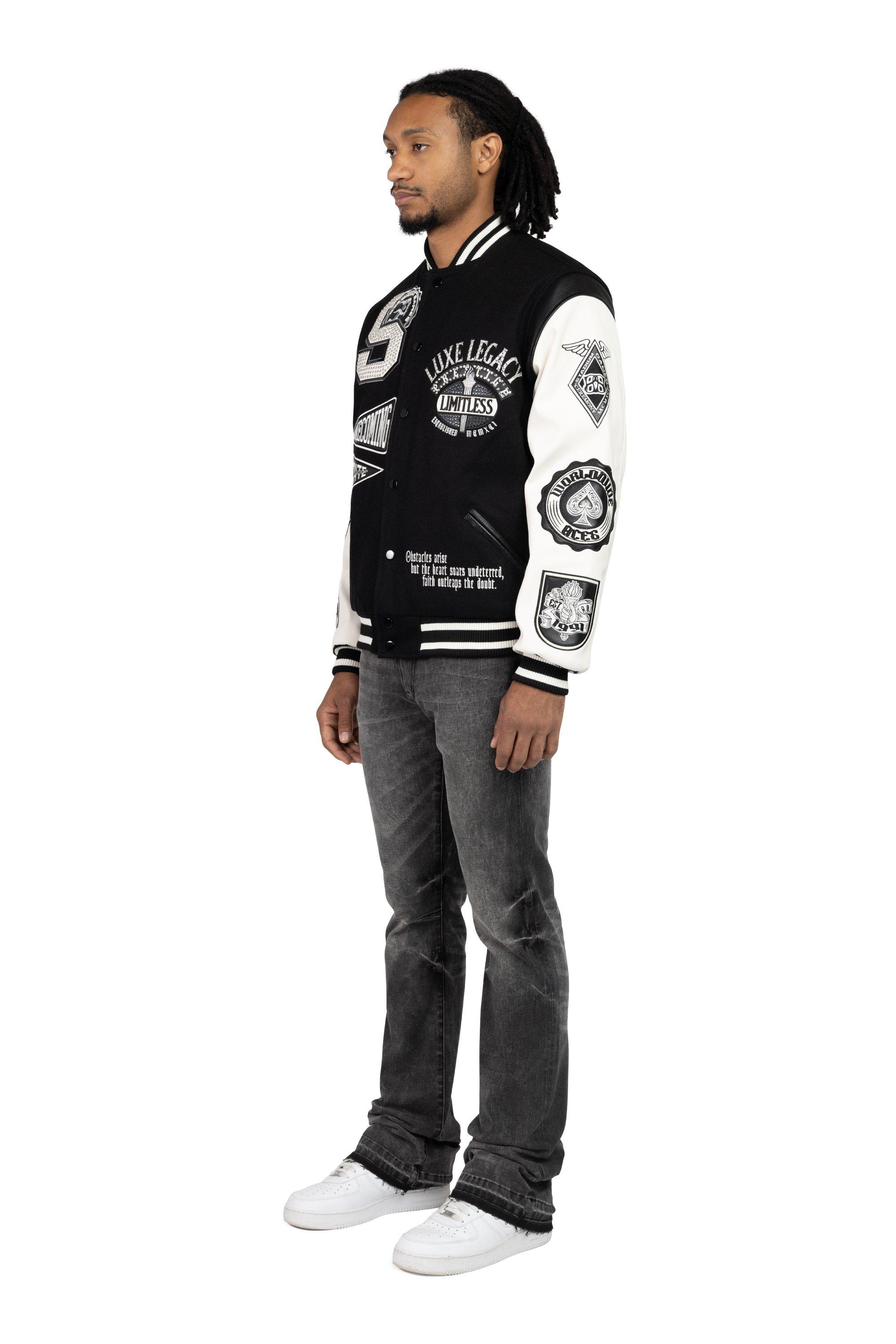 Smoke Rise Men's Luxe Legacy Wool Varsity Jacket - Black - BLACK Thumbnail View 6