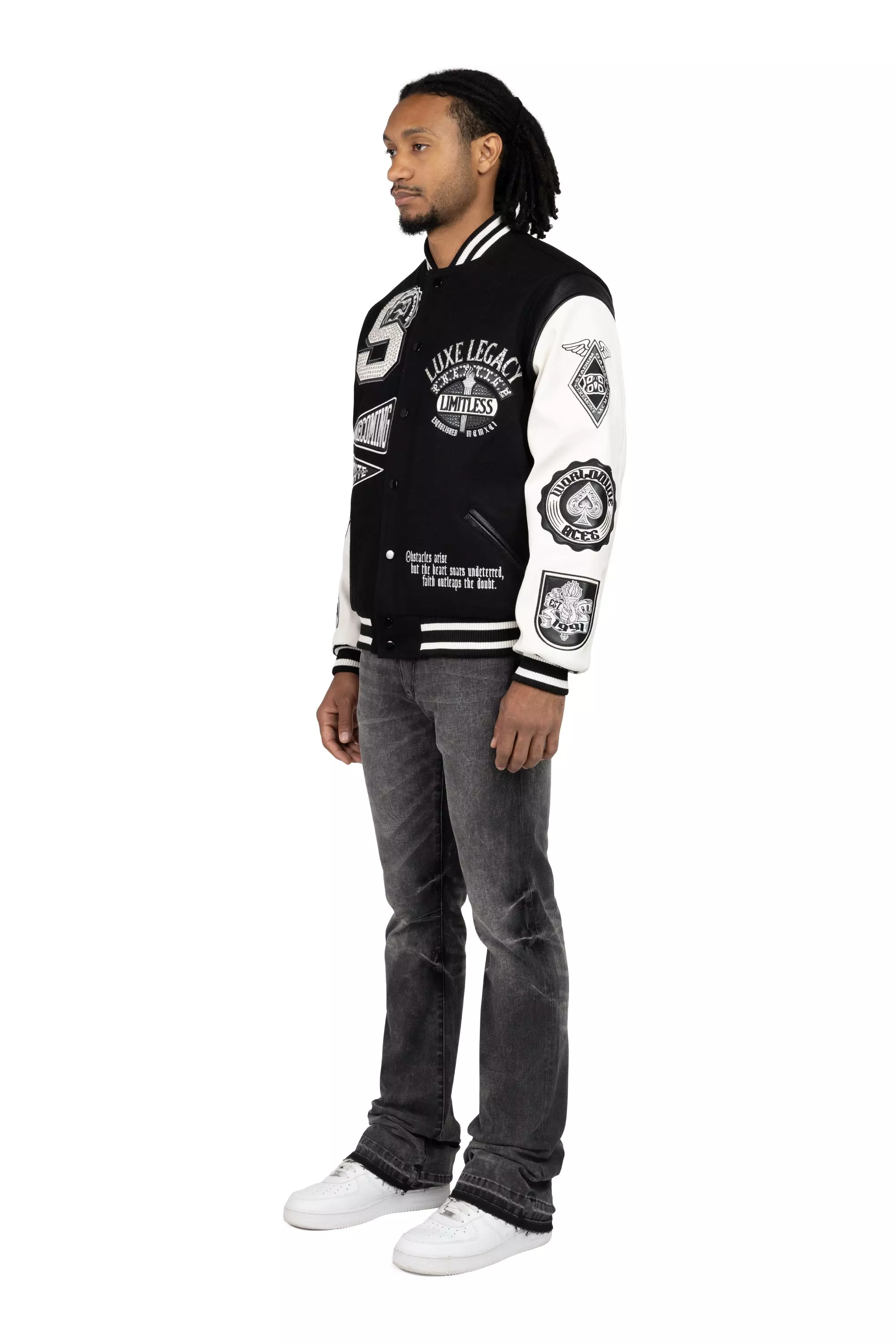 Smoke Rise Men's Luxe Legacy Wool Varsity Jacket - Black - BLACK