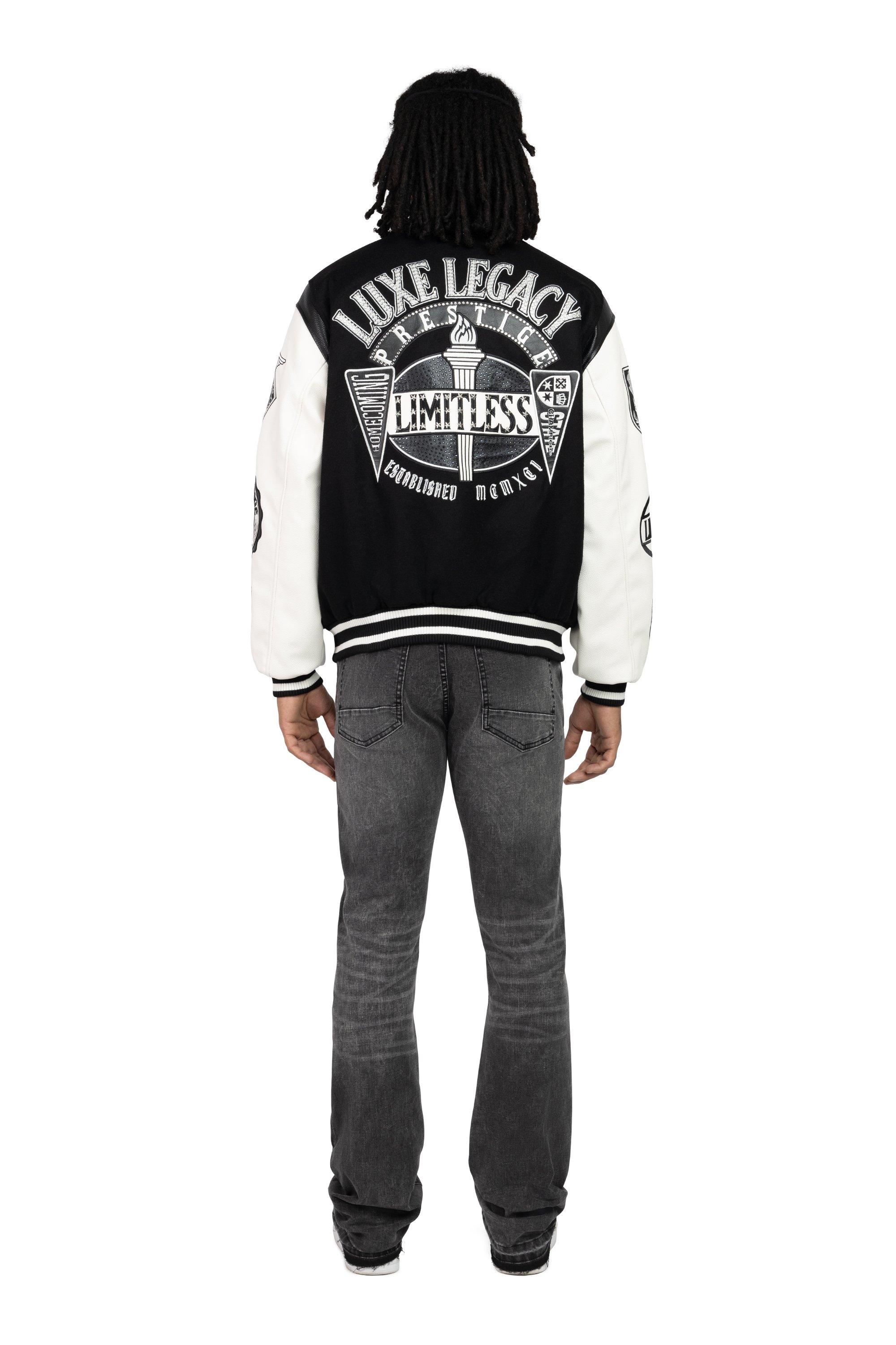 Smoke Rise Men's Luxe Legacy Wool Varsity Jacket - Black - BLACK Thumbnail View 7