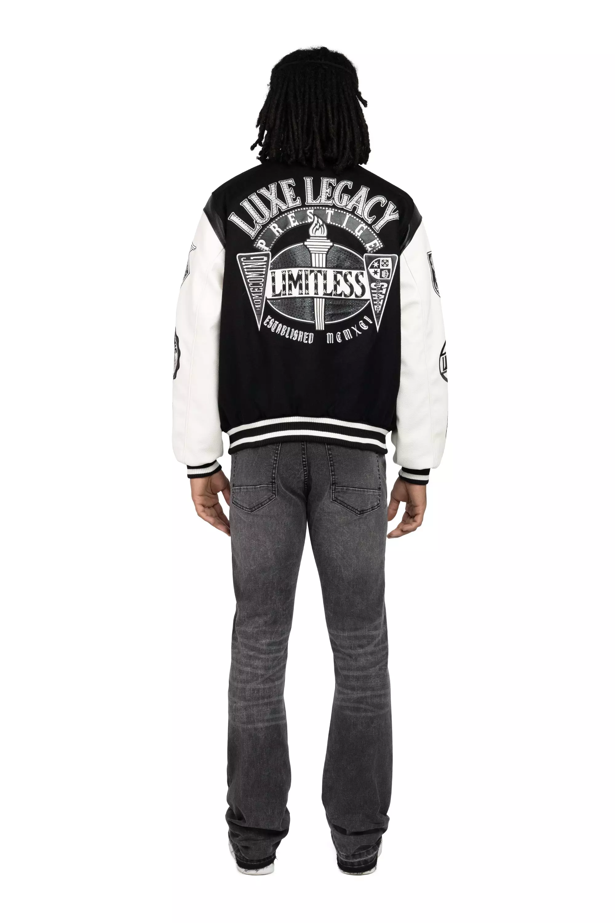 Smoke Rise Men's Luxe Legacy Wool Varsity Jacket - Black - BLACK