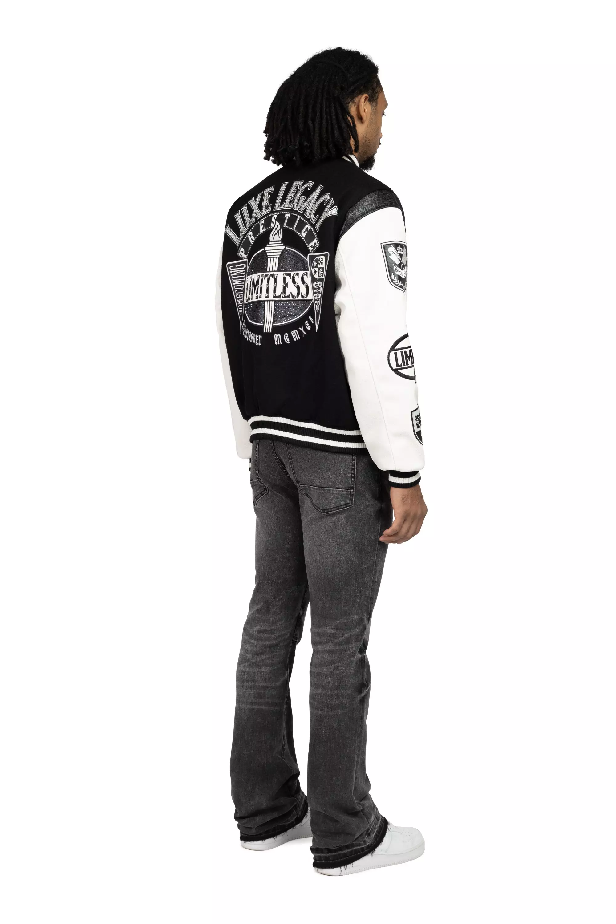Smoke Rise Men's Luxe Legacy Wool Varsity Jacket - Black - BLACK