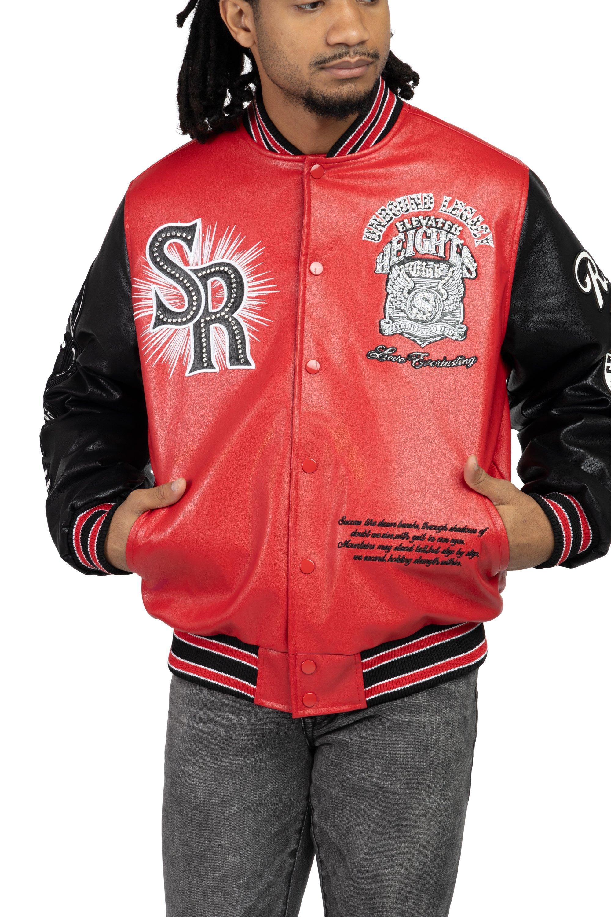 Smoke Rise Men's Legacy PU Varsity Jacket - Red | Hibbett