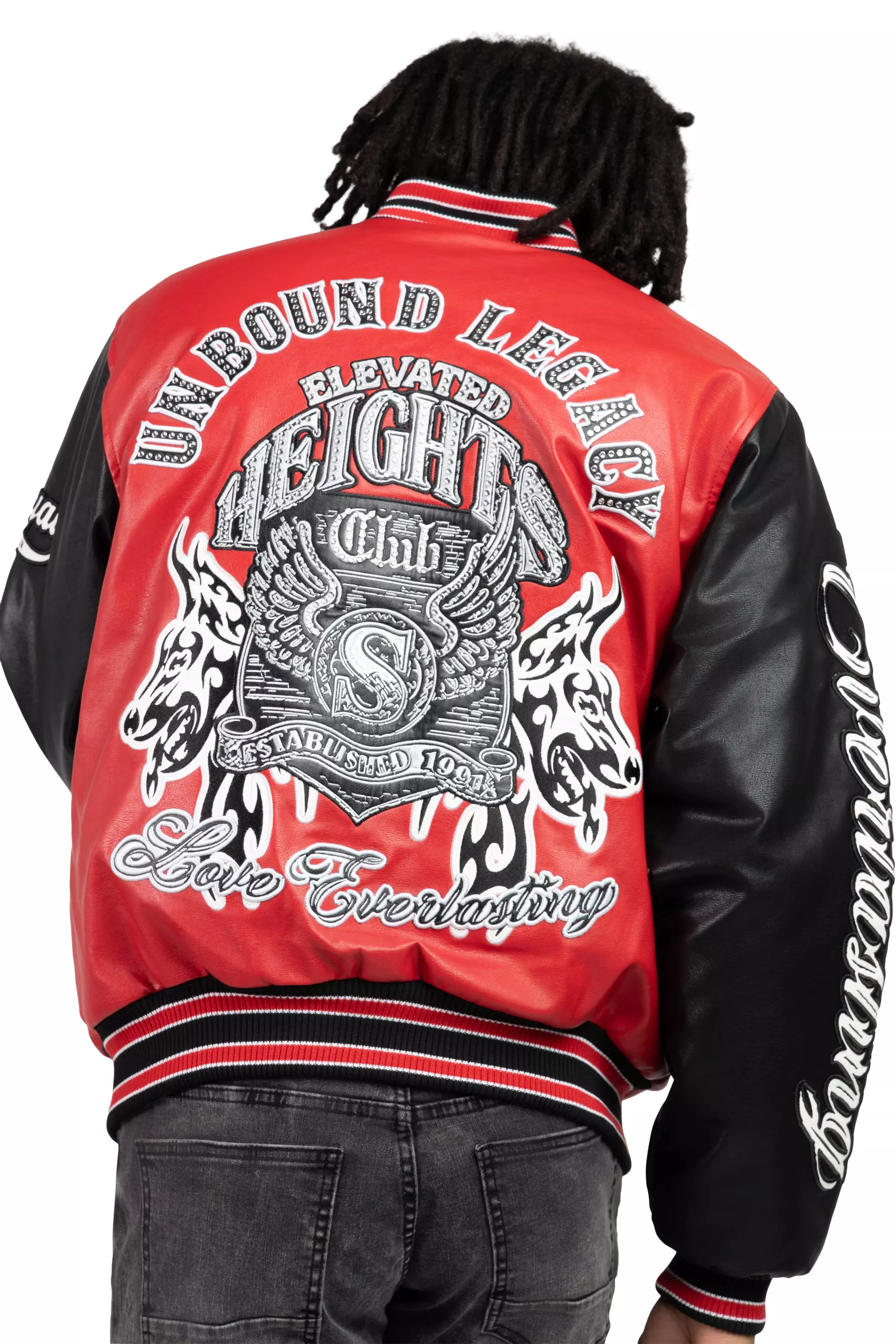 Smoke Rise Men's Legacy PU Varsity Jacket - Red - RED