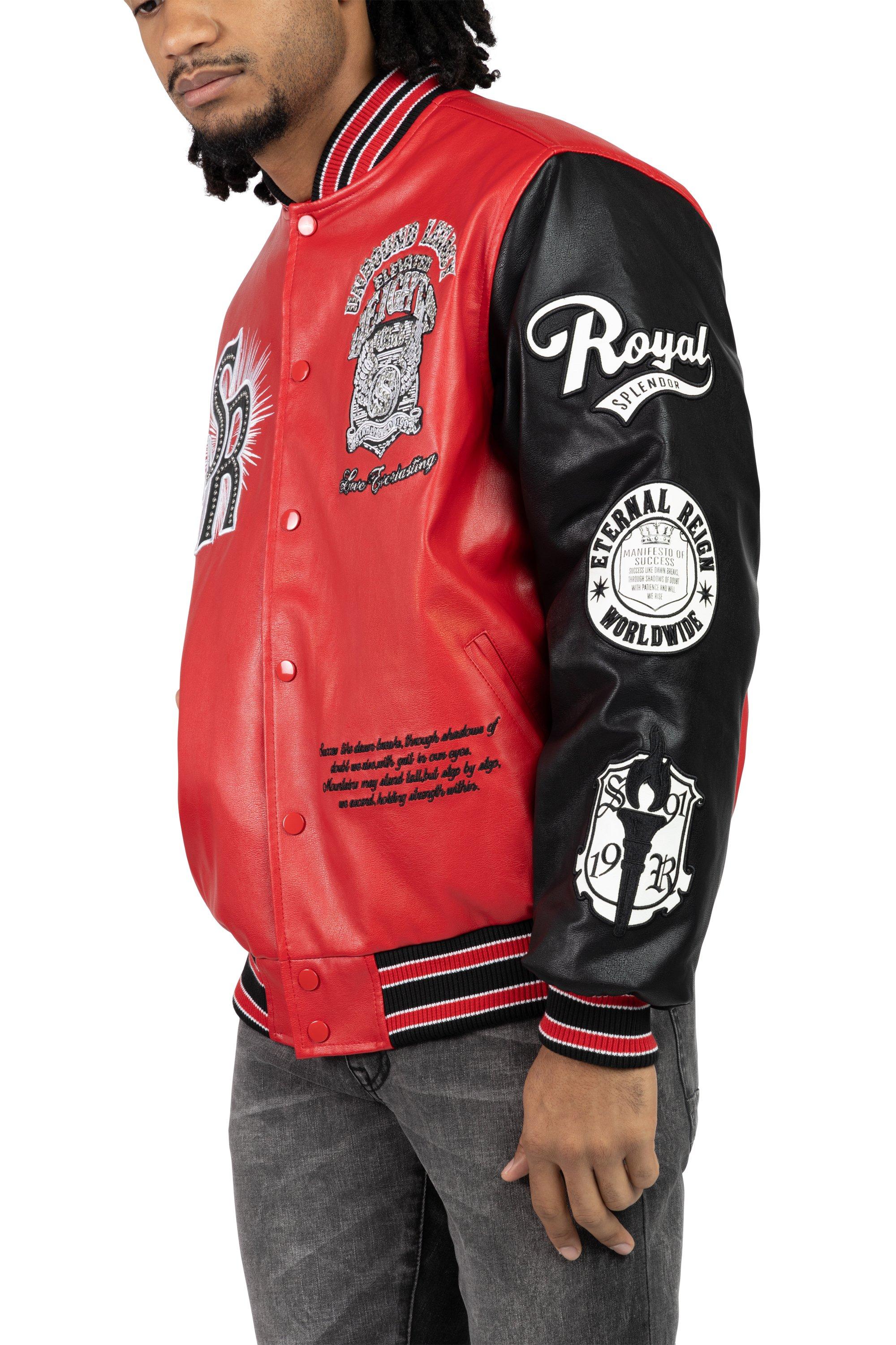 Smoke Rise Men's Legacy PU Varsity Jacket - Red - RED Thumbnail View 3