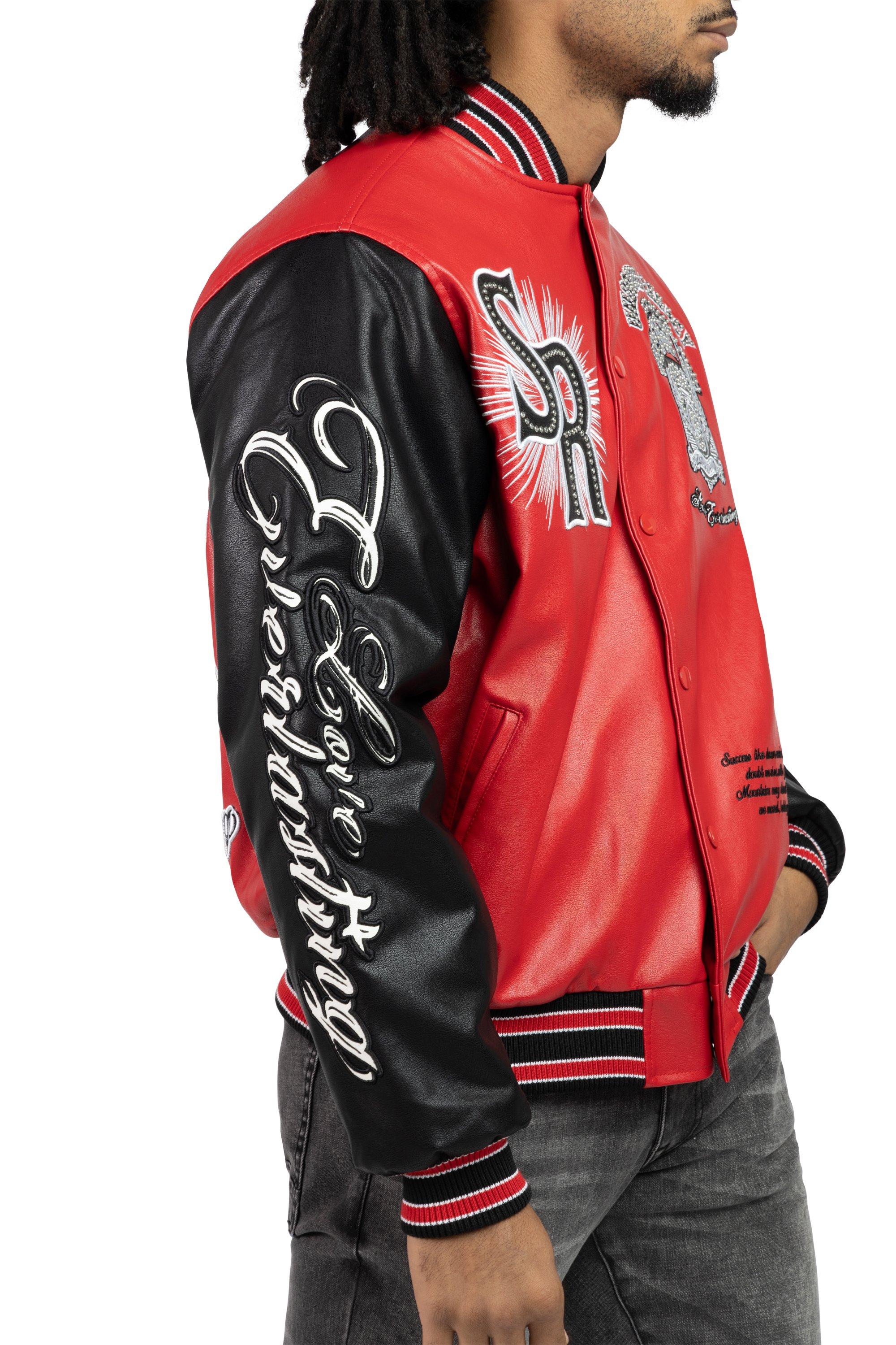 Smoke Rise Men's Legacy PU Varsity Jacket - Red - RED Thumbnail View 4
