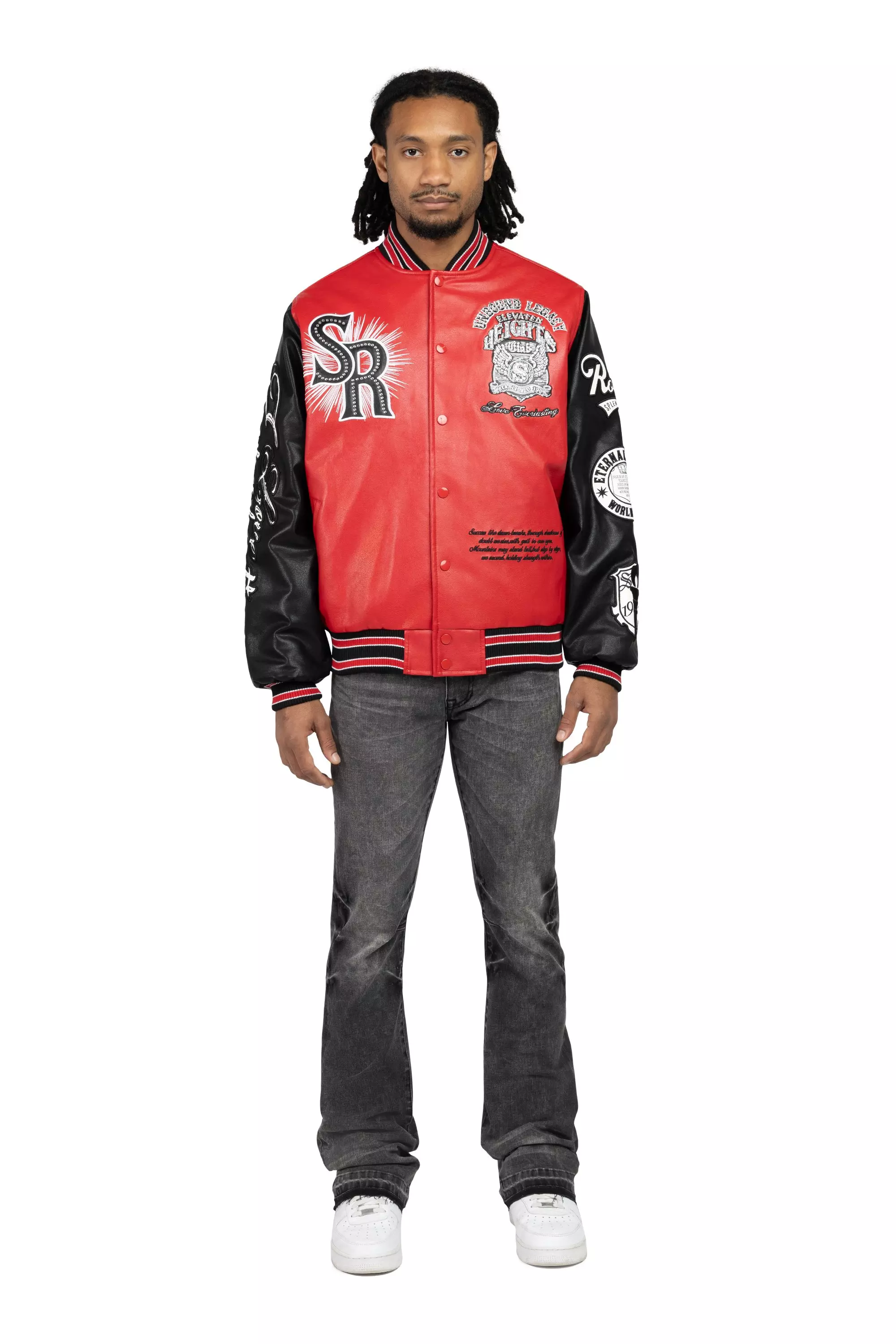Smoke Rise Men's Legacy PU Varsity Jacket - Red - RED