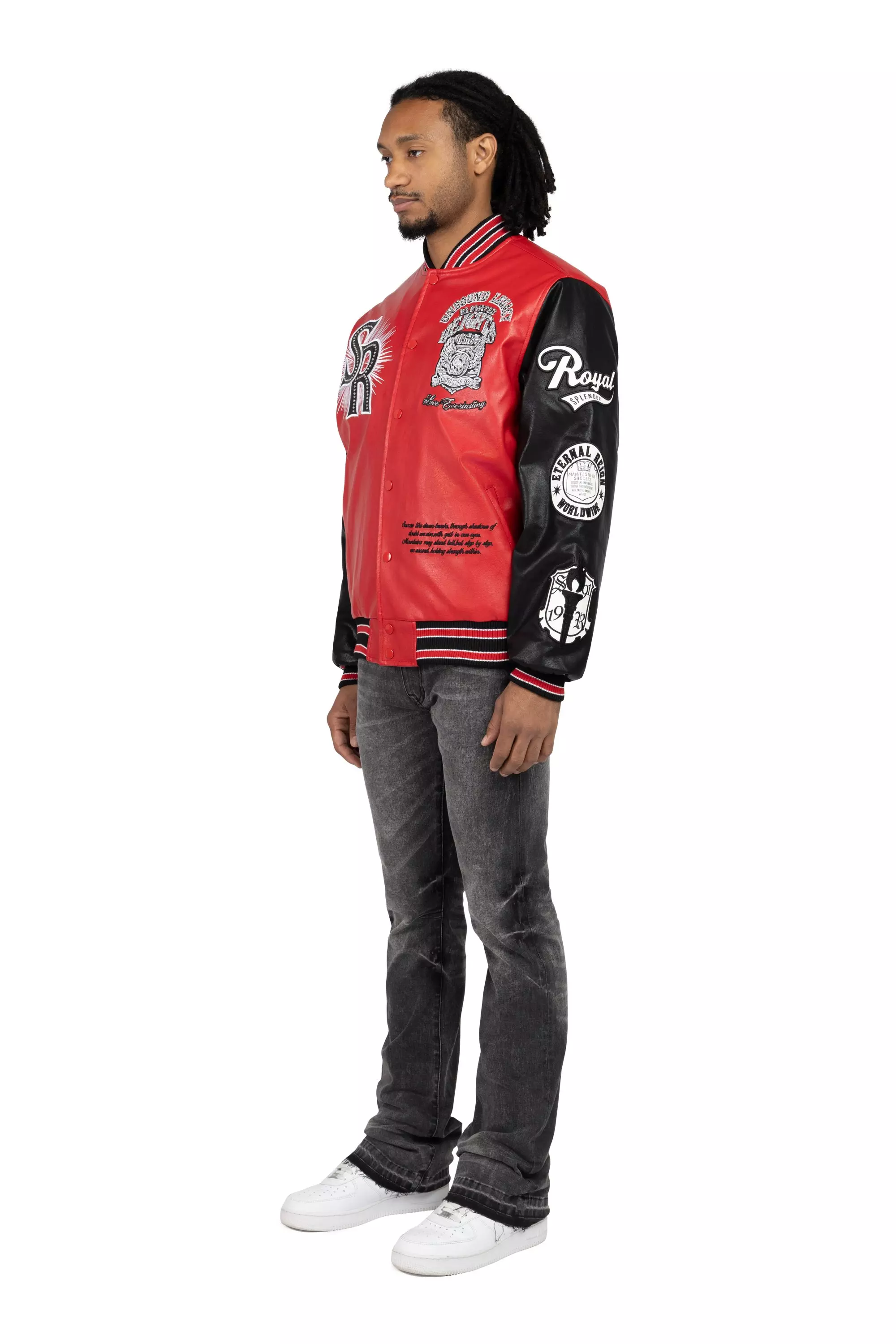Smoke Rise Men's Legacy PU Varsity Jacket - Red - RED