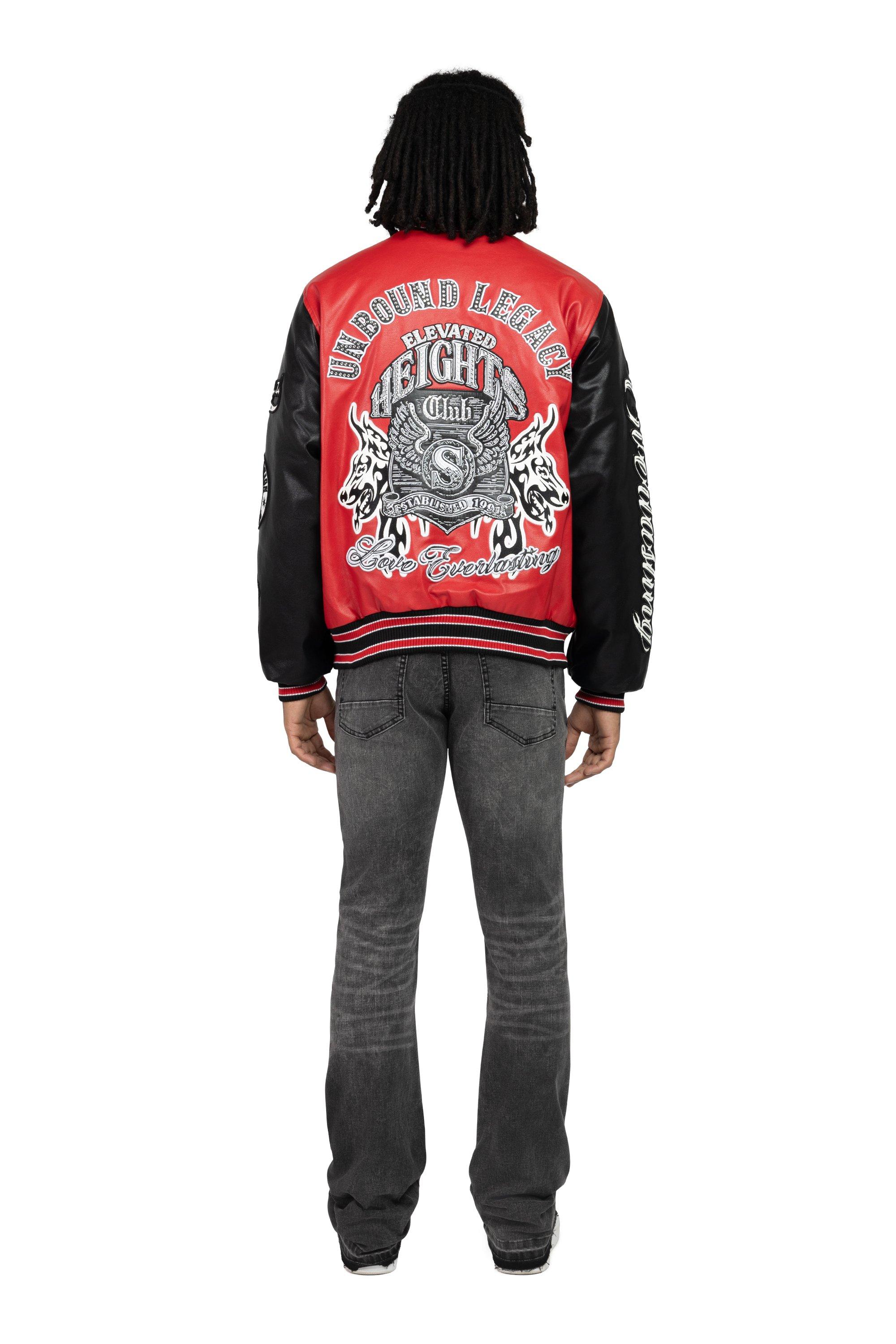 Smoke Rise Men's Legacy PU Varsity Jacket - Red - RED Thumbnail View 7