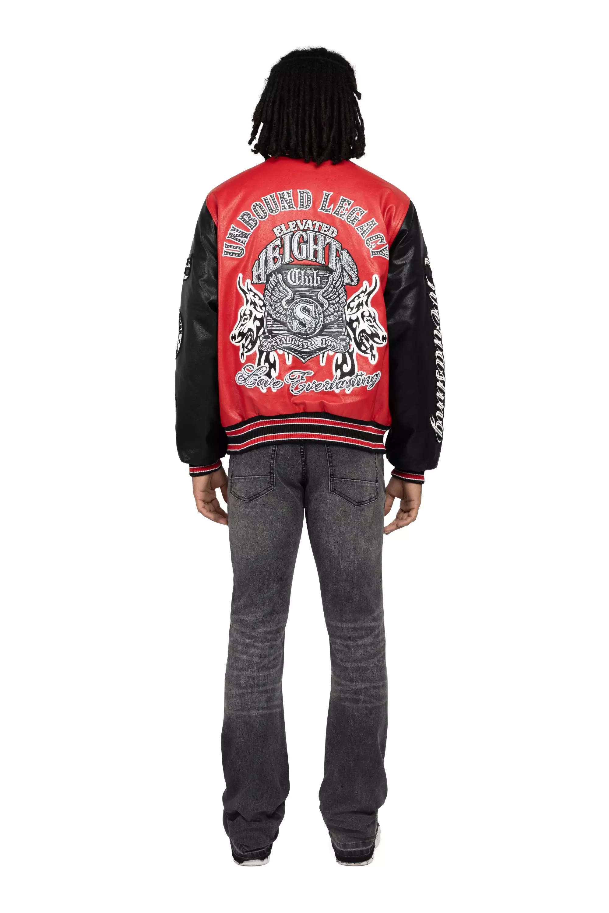 Smoke Rise Men's Legacy PU Varsity Jacket - Red - RED