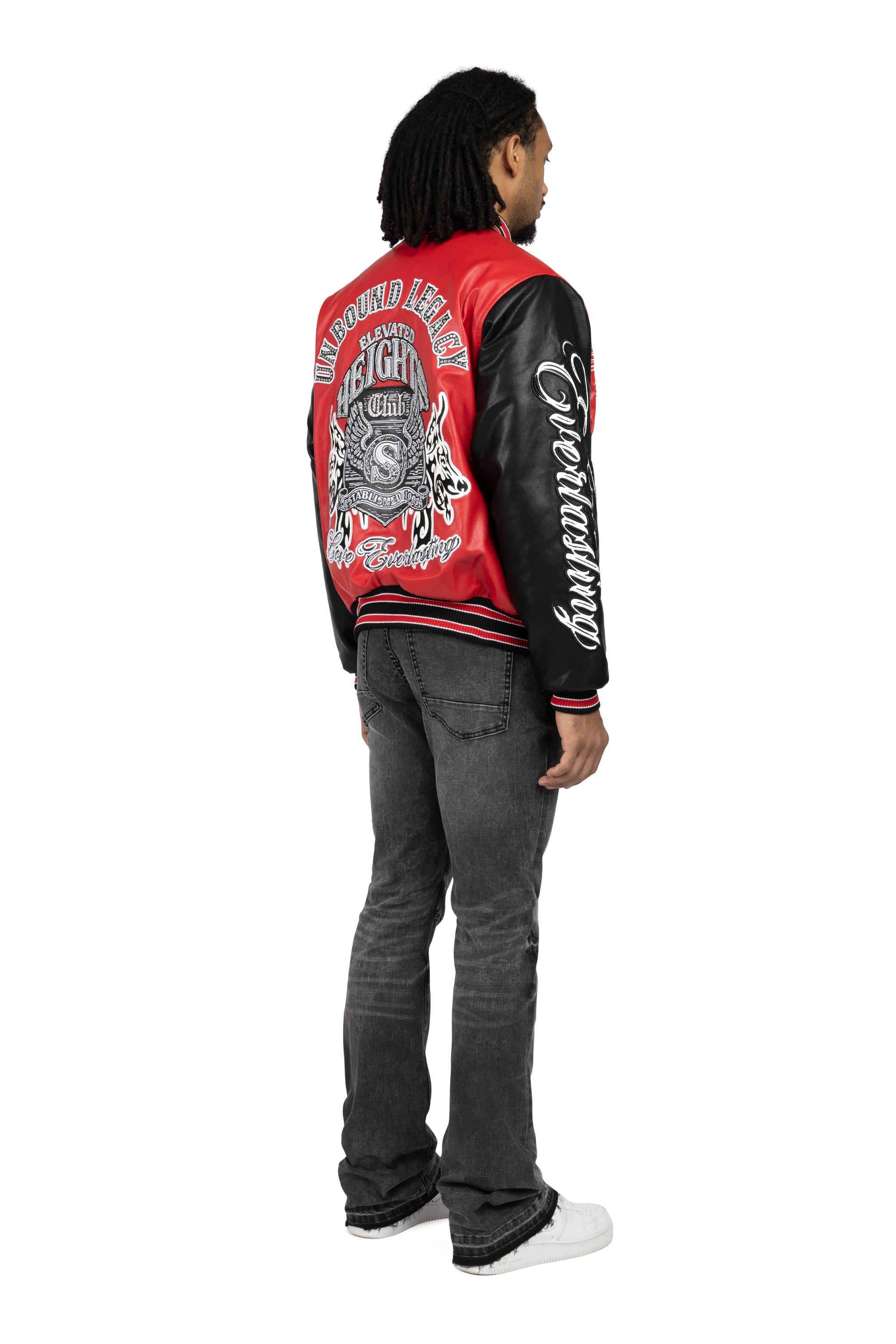 Smoke Rise Men's Legacy PU Varsity Jacket - Red - RED Thumbnail View 8