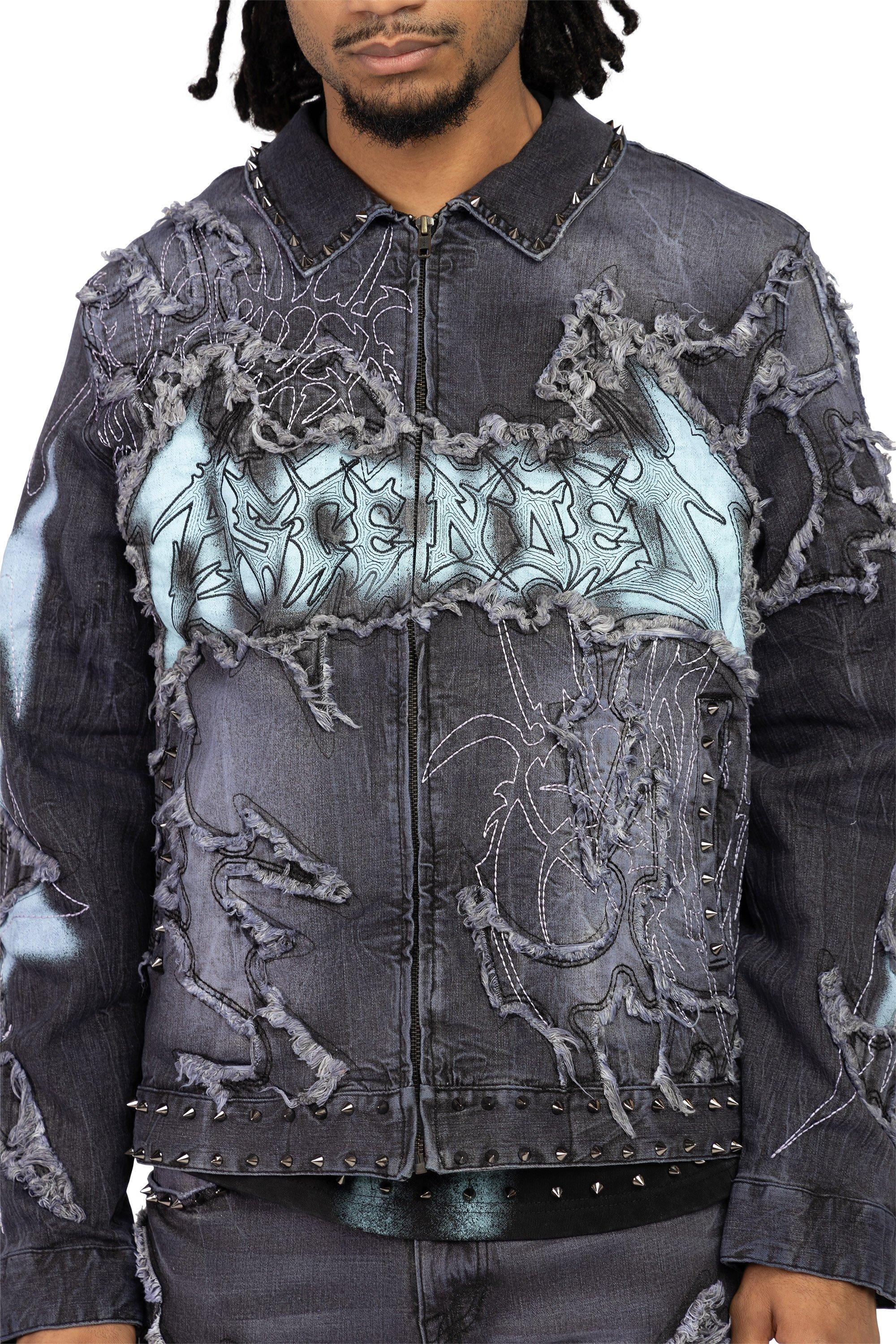 Smoke Rise Men's Ascended Denim Jacket - Paisley Black - BLACK Thumbnail View 1