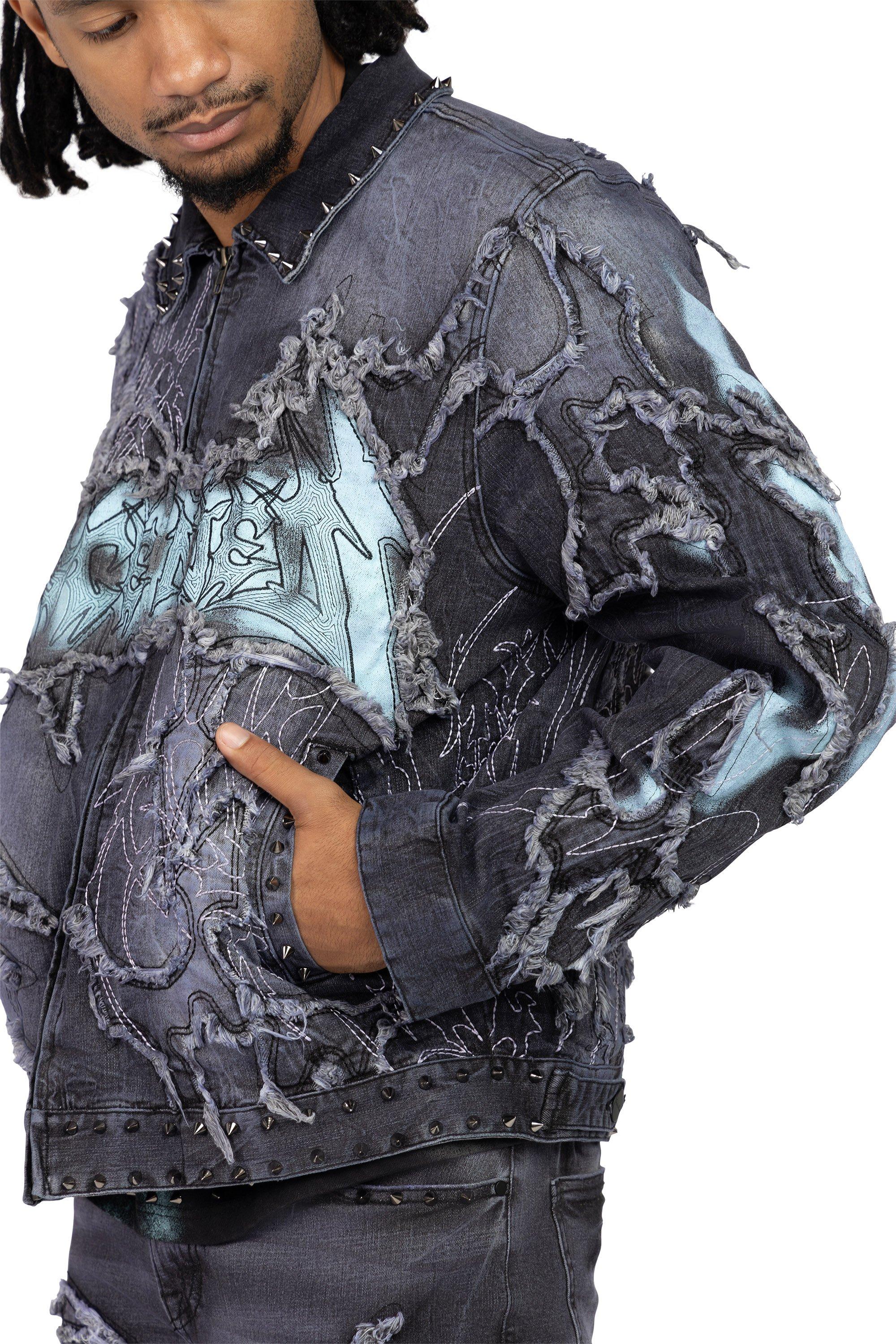 Smoke Rise Men's Ascended Denim Jacket - Paisley Black - BLACK Thumbnail View 3