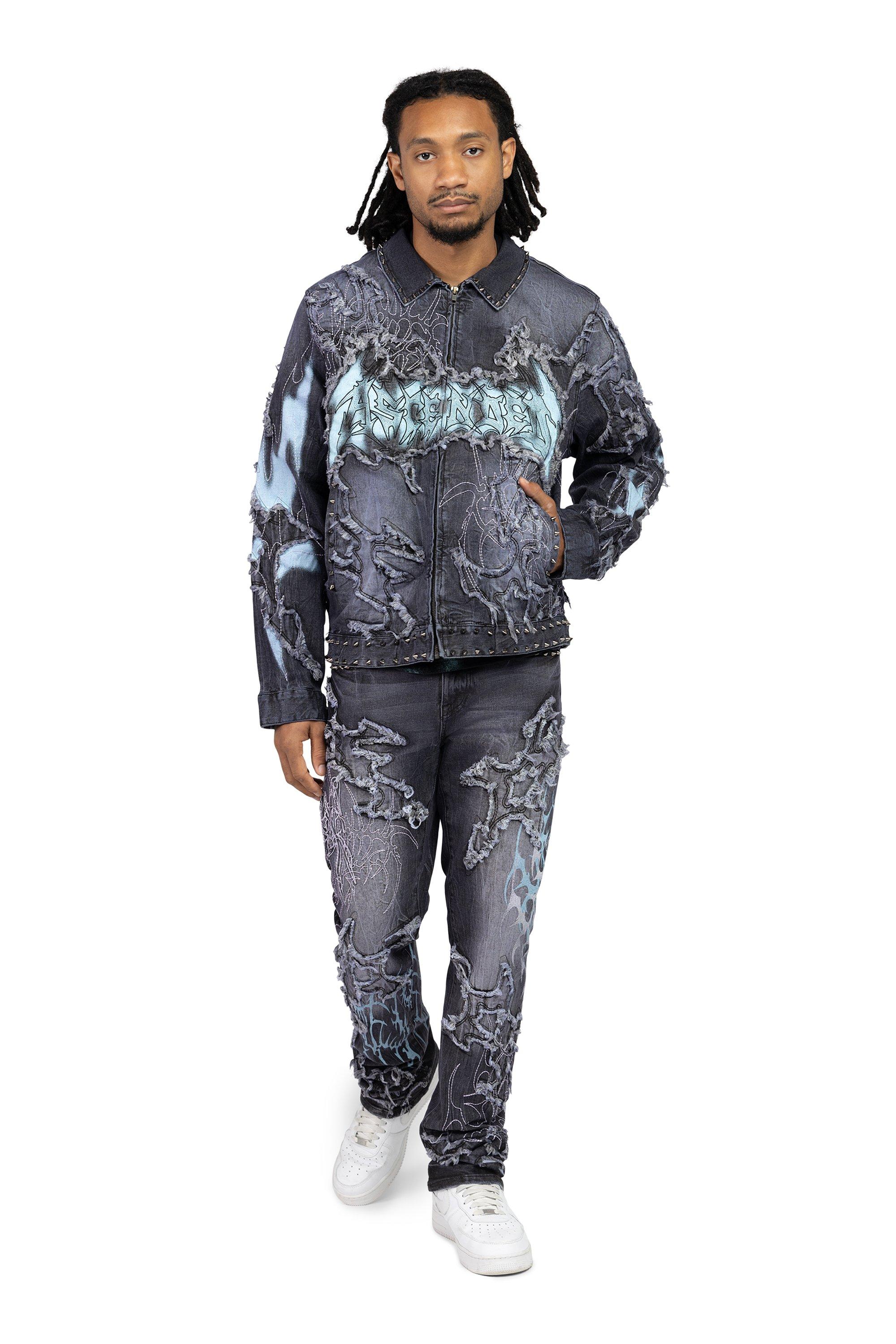 Smoke Rise Men's Ascended Denim Jacket - Paisley Black - BLACK Thumbnail View 5