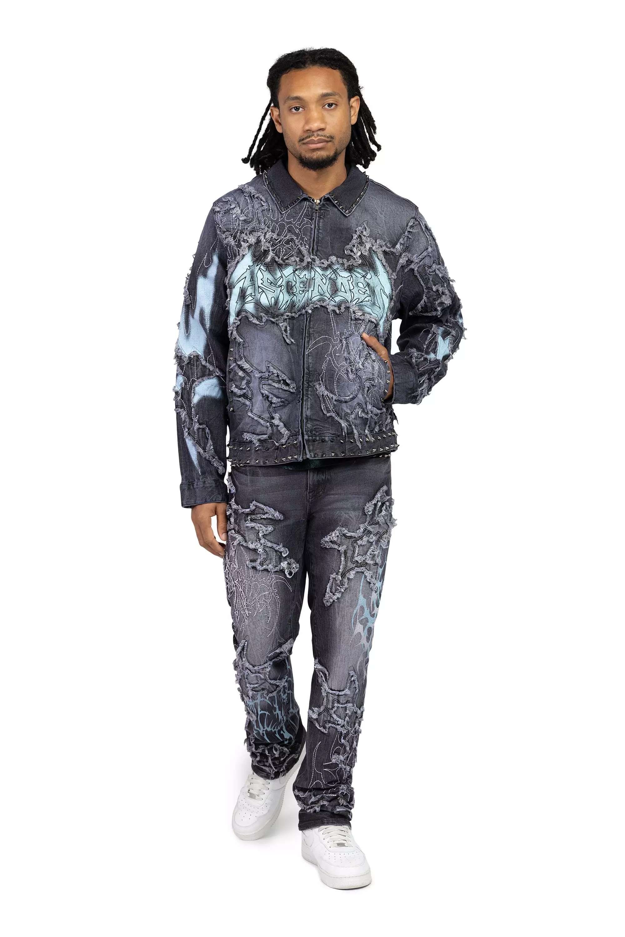 Smoke Rise Men's Ascended Denim Jacket - Paisley Black - BLACK