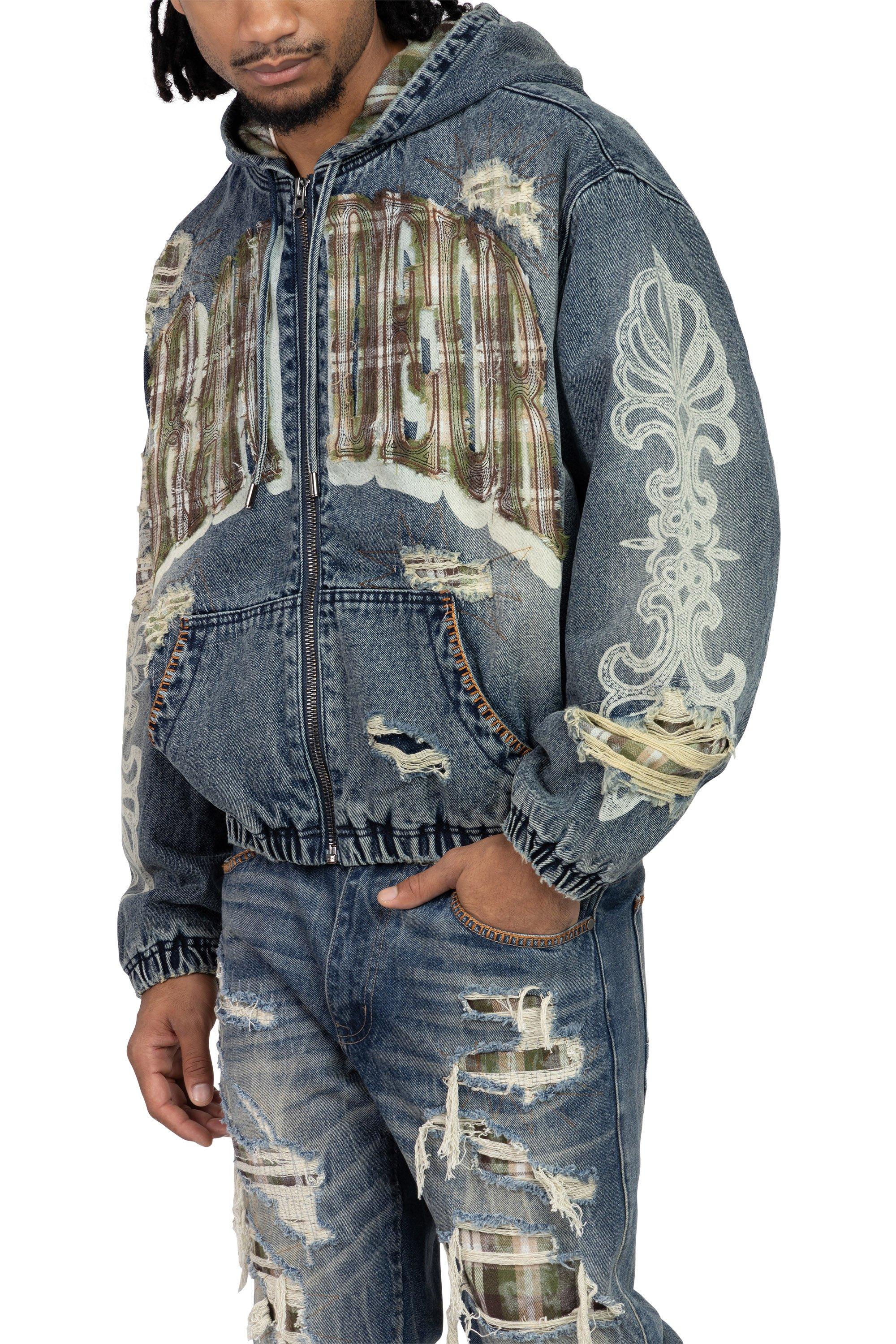 Smoke Rise Men's Grandeur Plaid Denim Jacket - Fordham Blue - BLUE Thumbnail View 4