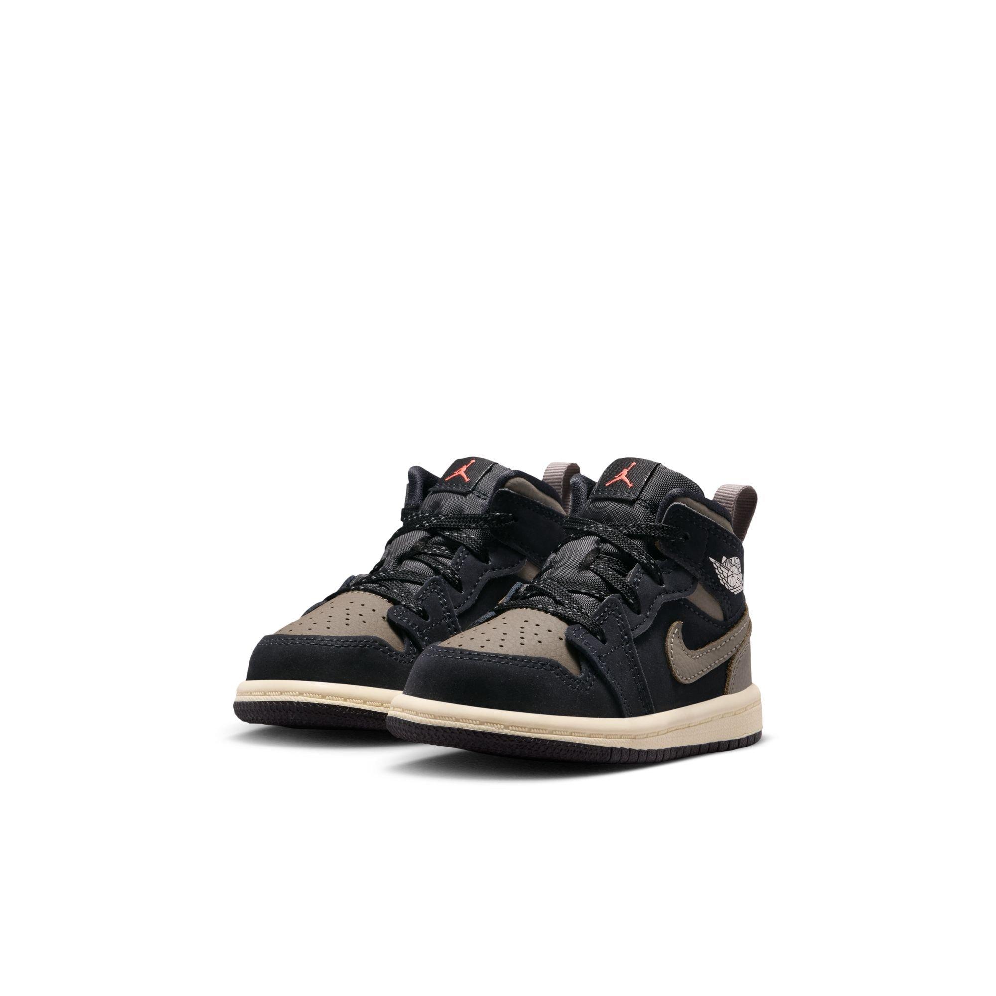 Jordan 1 Mid SE "Black/Olive Grey/Lt Wild Mango/Muslin" Toddler Boys' Shoe - BLACK/OLIVE Thumbnail View 5