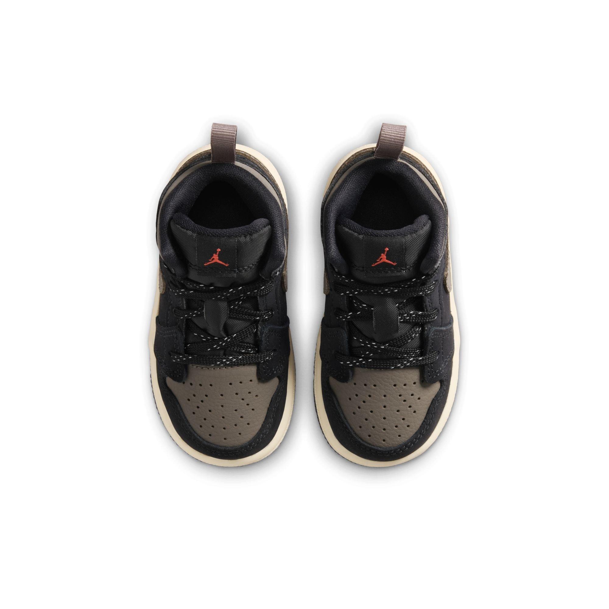 Jordan 1 Mid SE "Black/Olive Grey/Lt Wild Mango/Muslin" Toddler Boys' Shoe - BLACK/OLIVE Thumbnail View 6