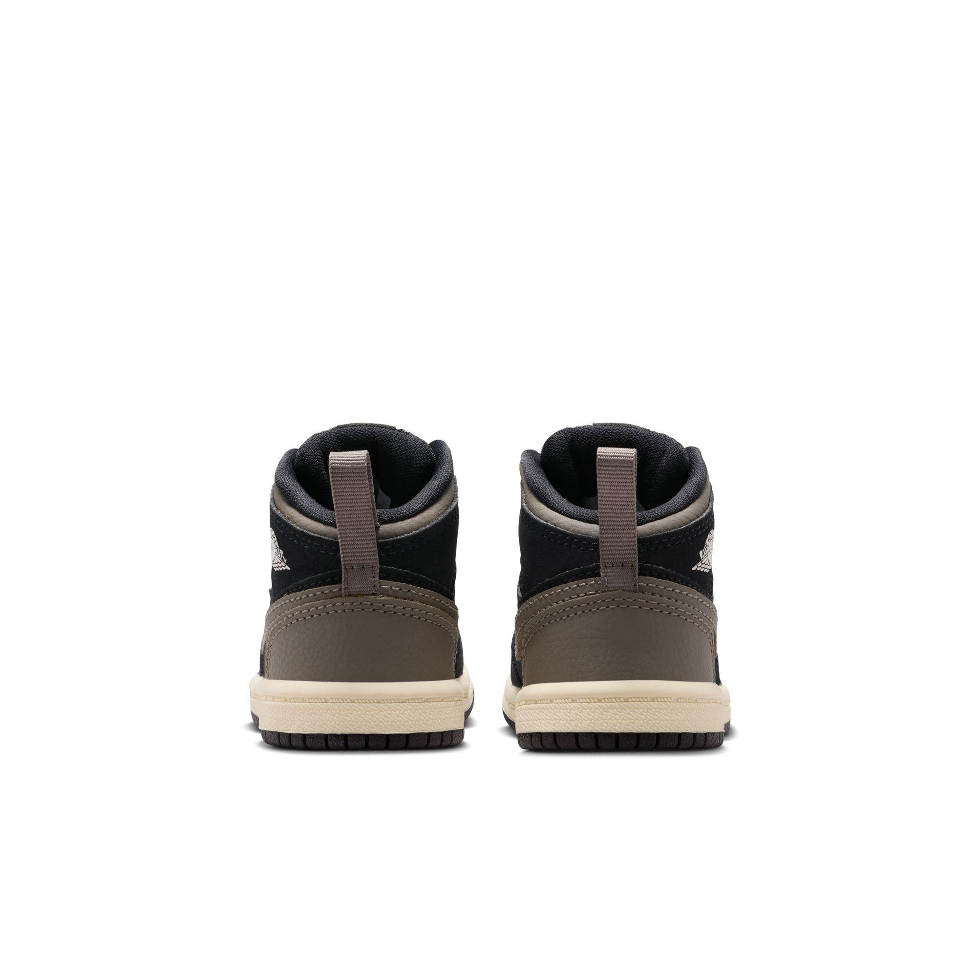 Jordan 1 Mid SE "Black/Olive Grey/Lt Wild Mango/Muslin" Toddler Boys' Shoe - BLACK/OLIVE Thumbnail View 7