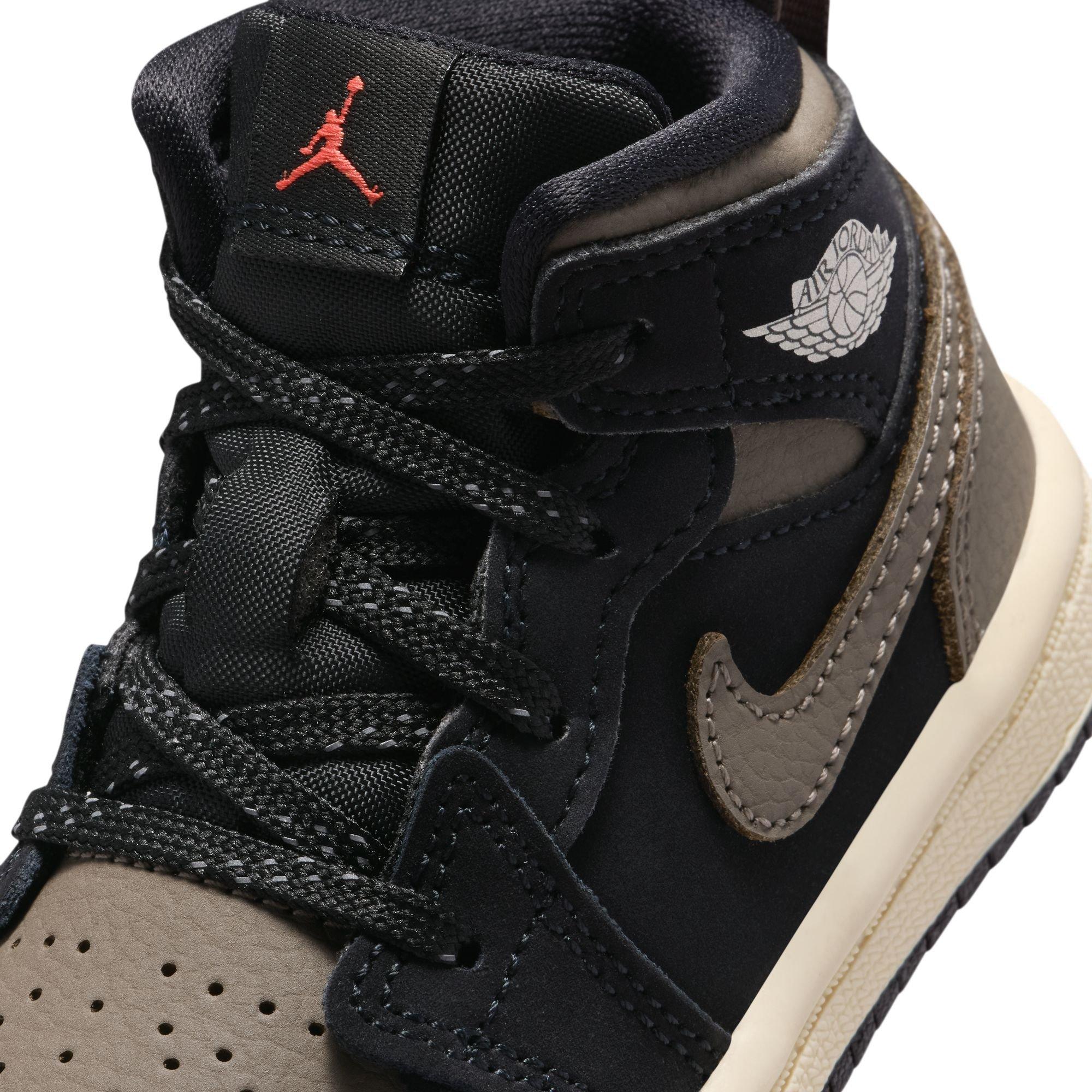 Jordan 1 Mid SE "Black/Olive Grey/Lt Wild Mango/Muslin" Toddler Boys' Shoe - BLACK/OLIVE Thumbnail View 10