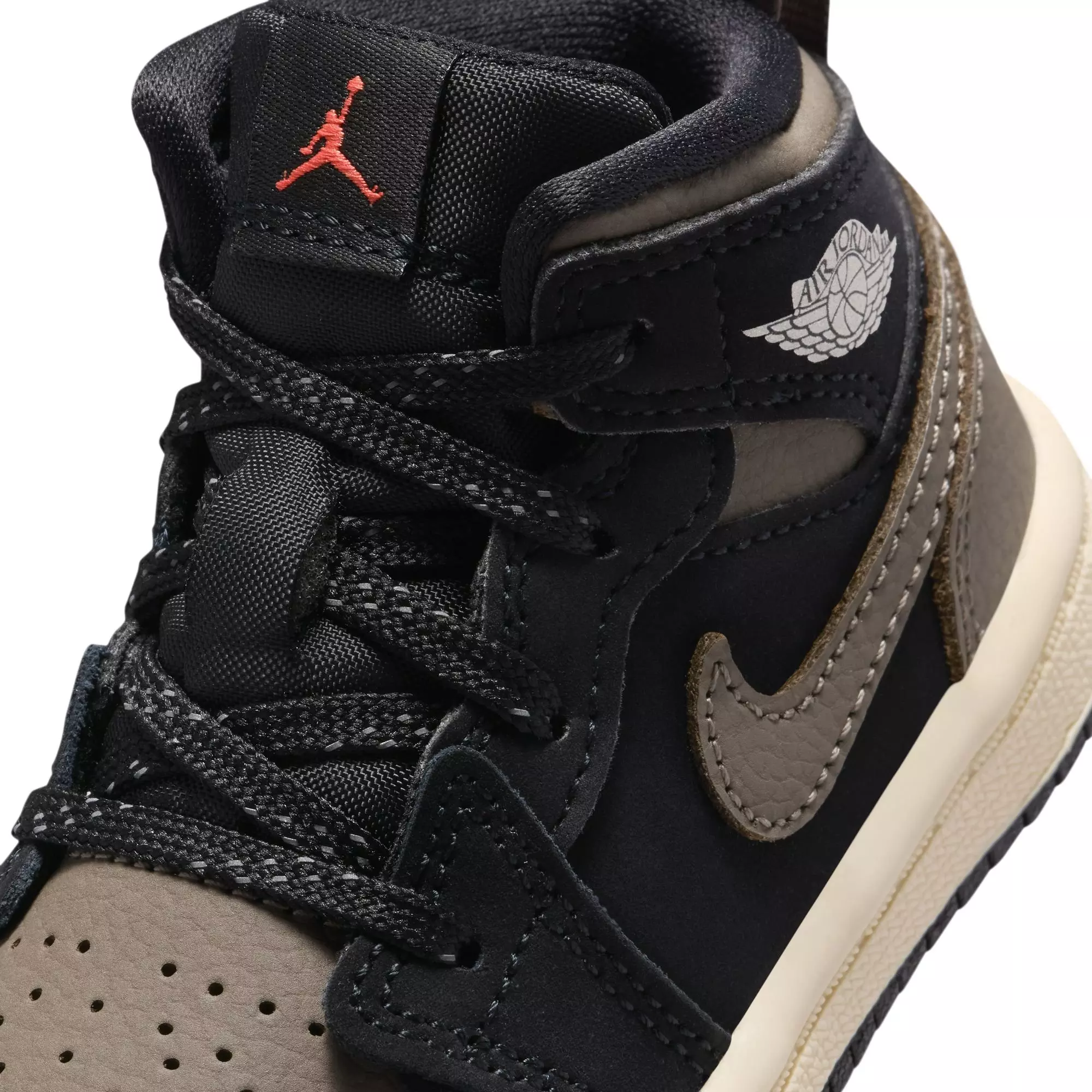 Jordan 1 Mid SE "Black/Olive Grey/Lt Wild Mango/Muslin" Toddler Boys' Shoe - BLACK/OLIVE
