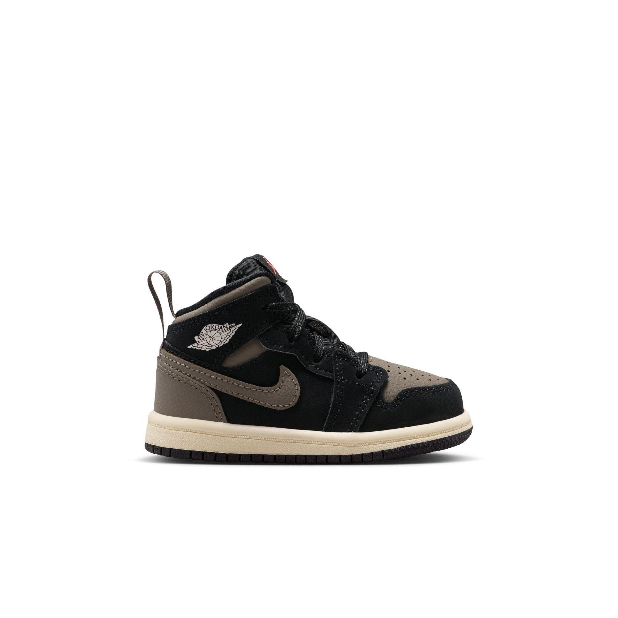 Jordan 1 Mid SE "Black/Olive Grey/Lt Wild Mango/Muslin" Toddler Boys' Shoe - BLACK/OLIVE Thumbnail View 1