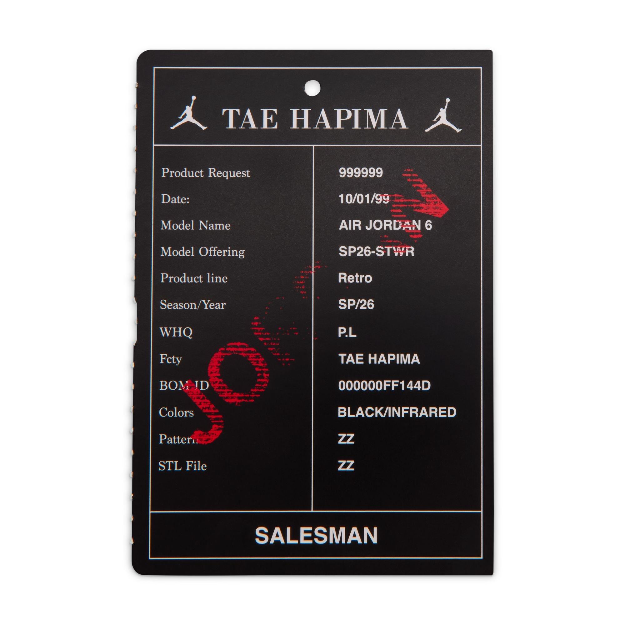 Jordan 6 Retro "Infrared Salesman" Preschool Kids' Shoe - BLACK/CRIMSON Thumbnail View 7