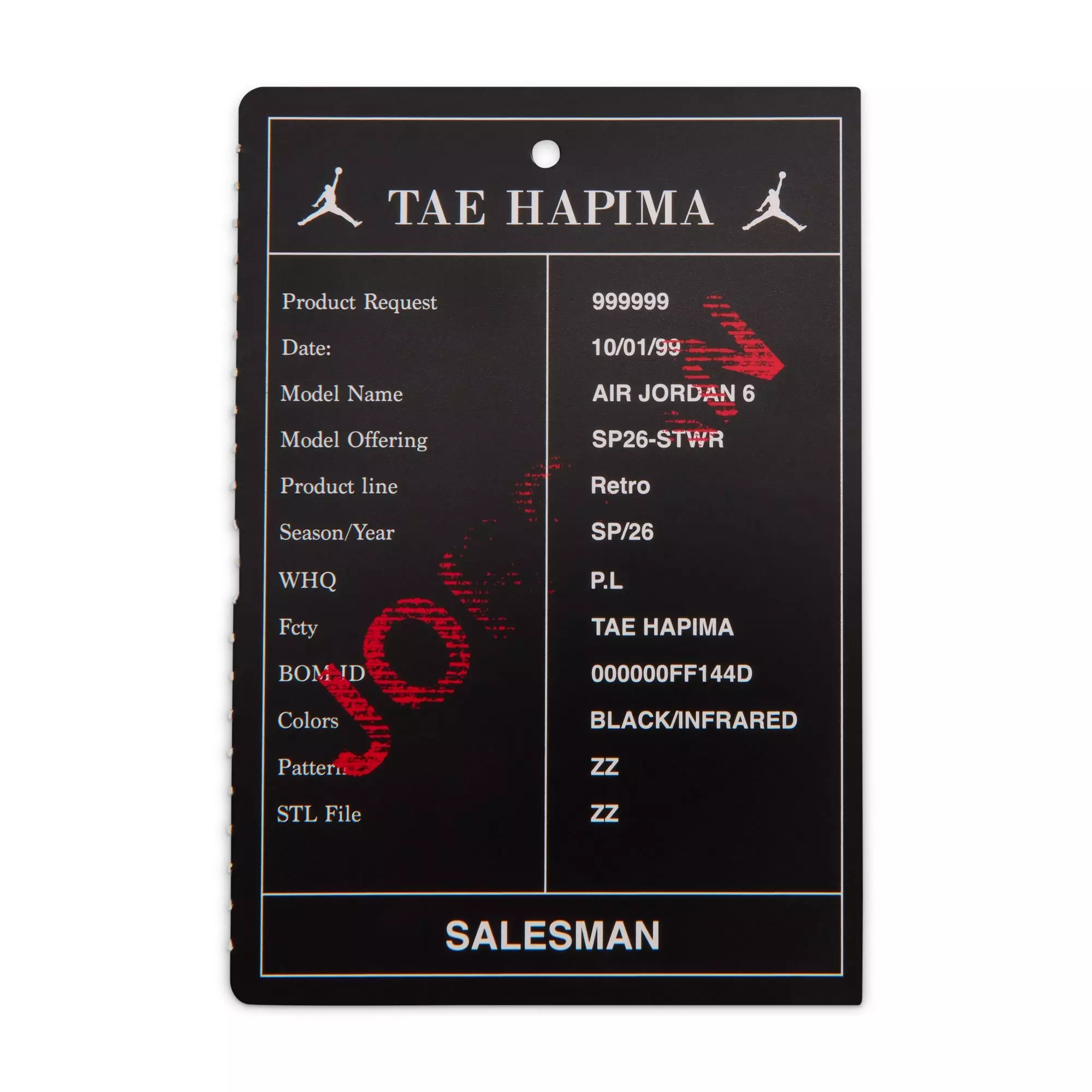 Jordan 6 Retro "Infrared Salesman" Preschool Kids' Shoe - BLACK/CRIMSON